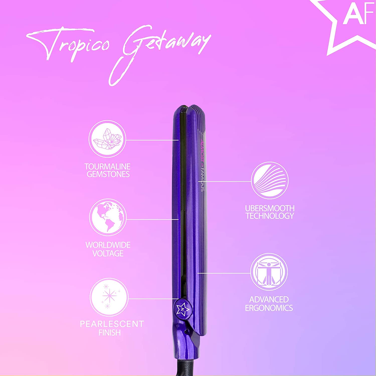 ALMOST FAMOUS Tropico Getaway 0.5 inches Mini Tourmaline & Ceramic Hair Straightener Flat Iron with