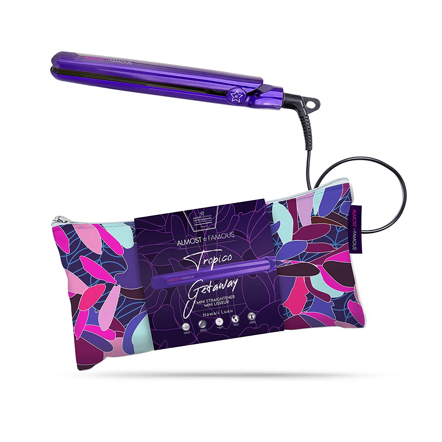 ALMOST FAMOUS Tropico Getaway 0.5 inches Mini Tourmaline & Ceramic Hair Straightener Flat Iron with