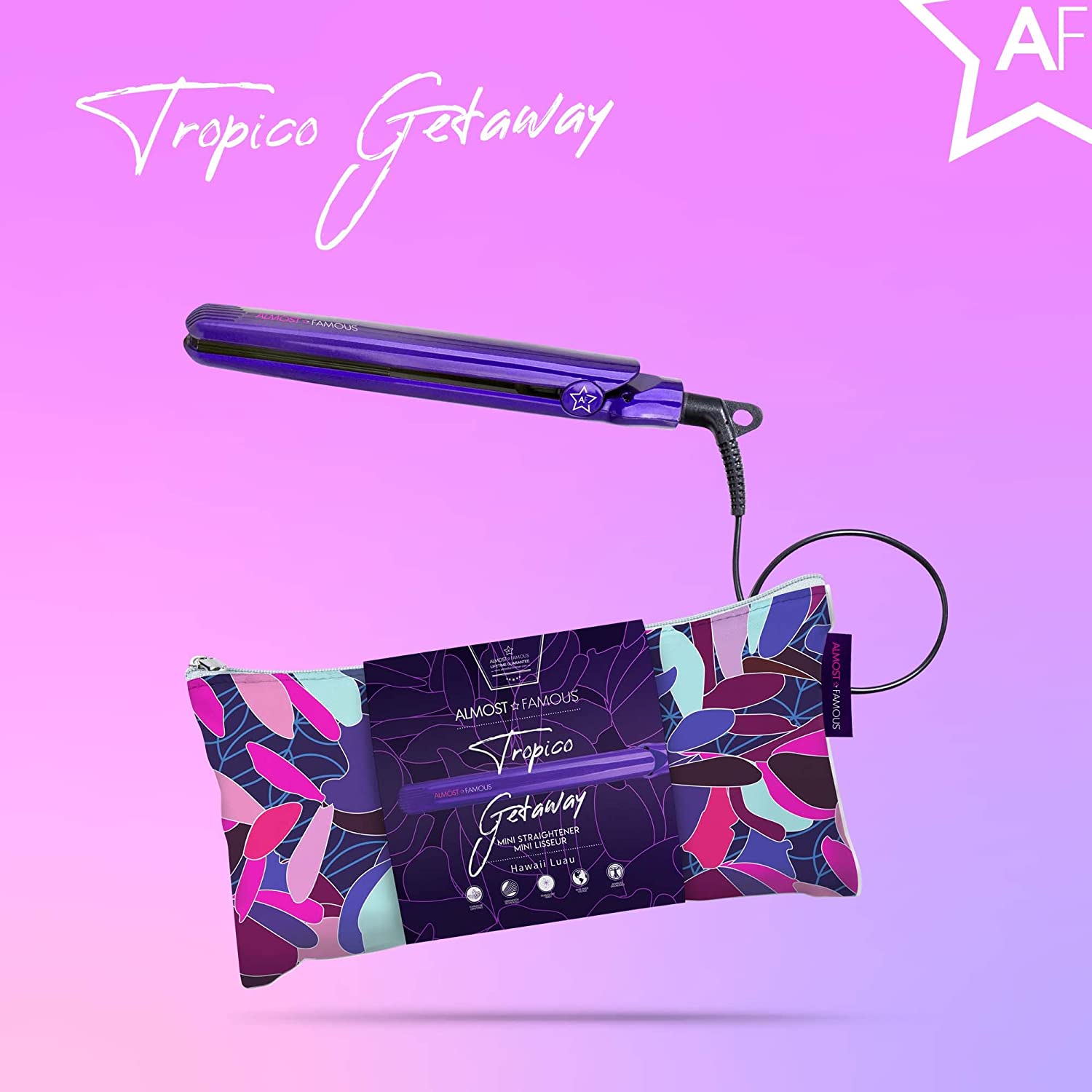 ALMOST FAMOUS Tropico Getaway 0.5 inches Mini Tourmaline & Ceramic Hair Straightener Flat Iron with