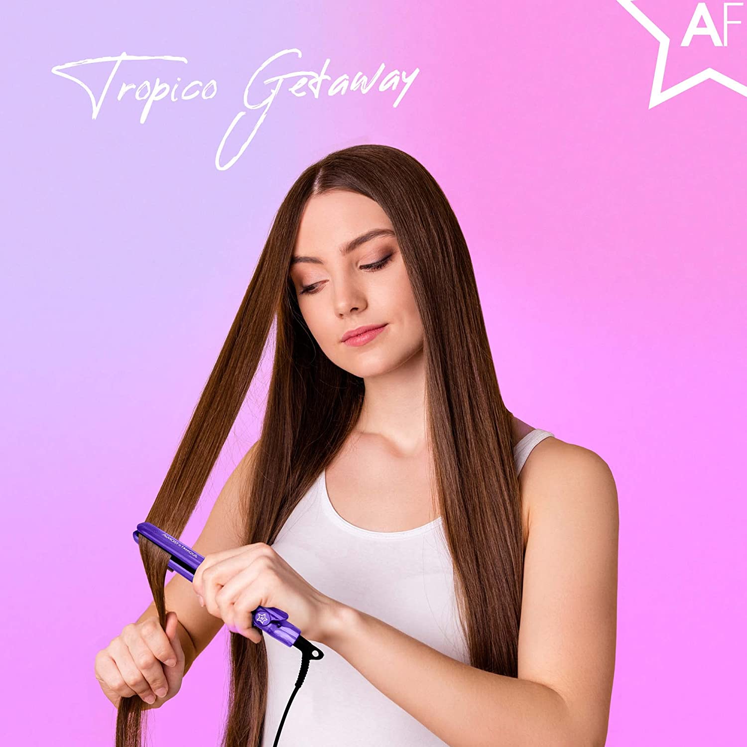 ALMOST FAMOUS Tropico Getaway 0.5 inches Mini Tourmaline & Ceramic Hair Straightener Flat Iron with