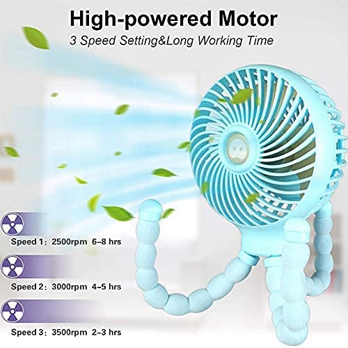 Lalalu Mini Handheld Tripod Stroller Fan 2000mAh Personal Portable Car Seat Flexible Baby Fans USB B