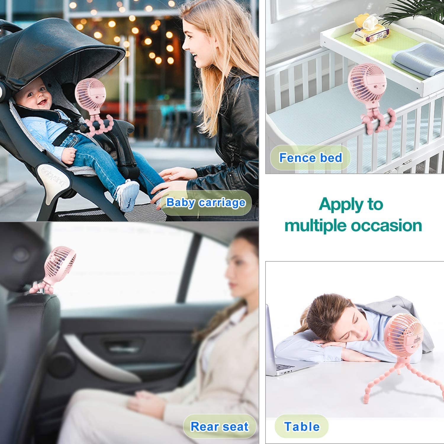 Lalalu Mini Handheld Tripod Stroller Fan 2000mAh Personal Portable Car Seat Flexible Baby Fans USB B