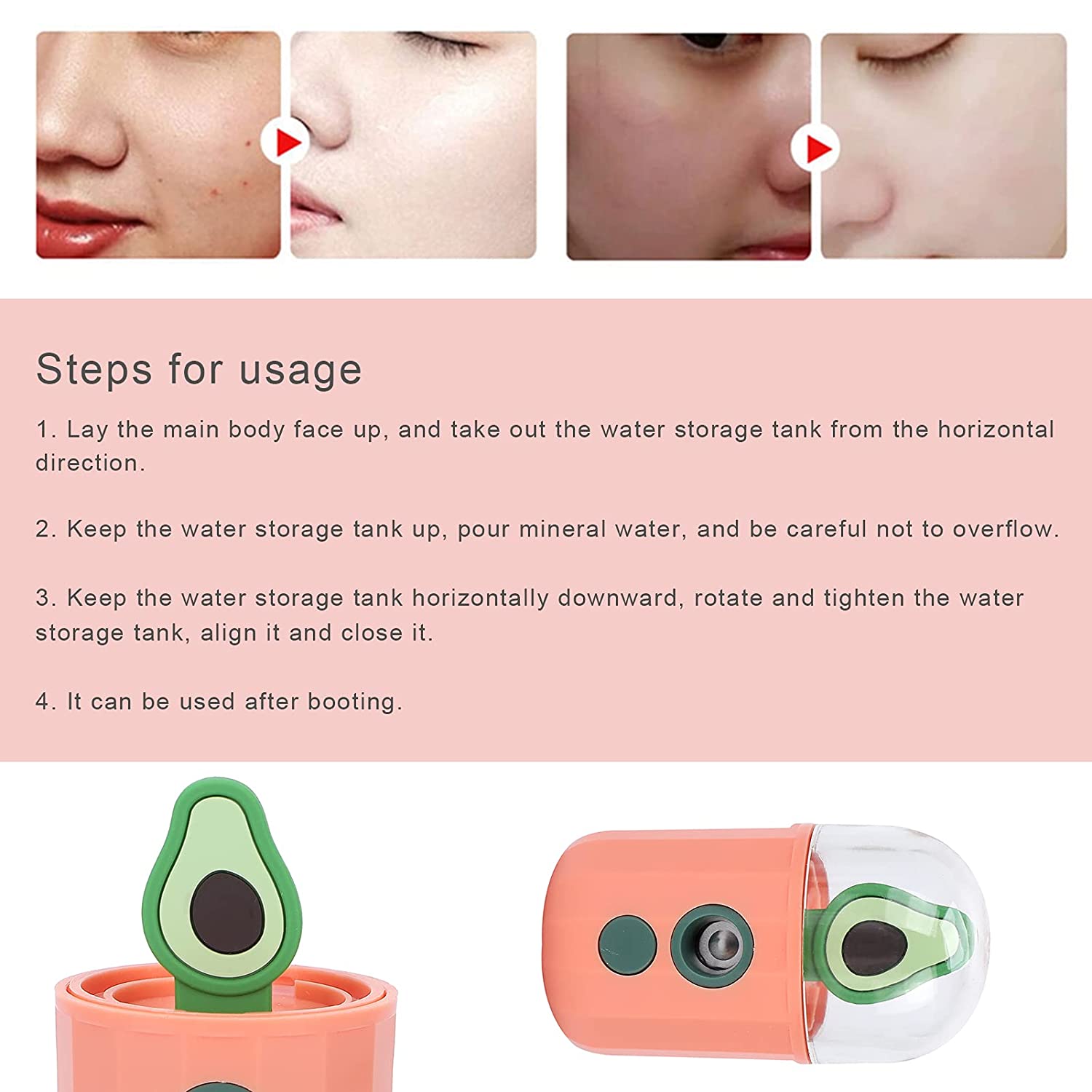Skin Moisturizing Sprayer, Facial Mist Sprayer Portable Cute and Exquisite Transparent Water Tank wi