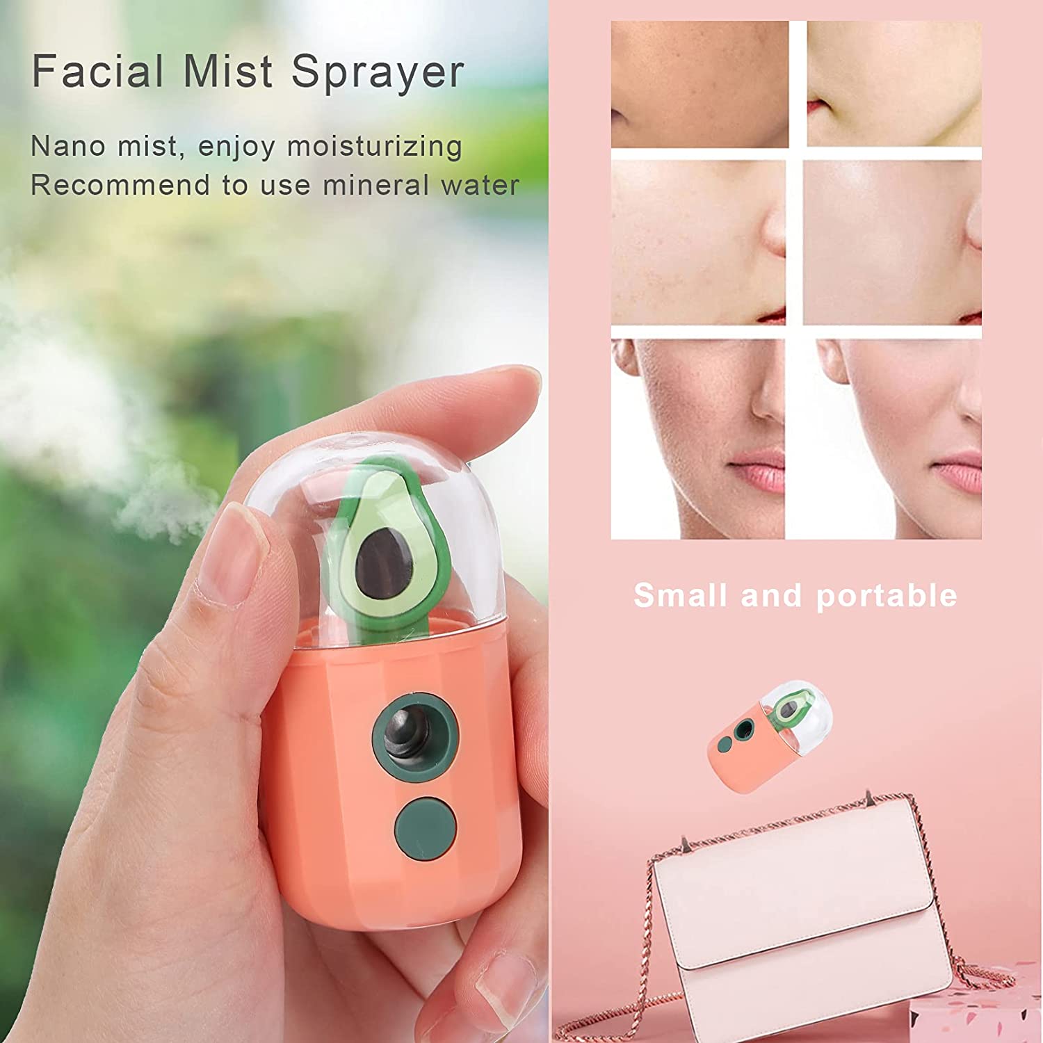 Skin Moisturizing Sprayer, Facial Mist Sprayer Portable Cute and Exquisite Transparent Water Tank wi