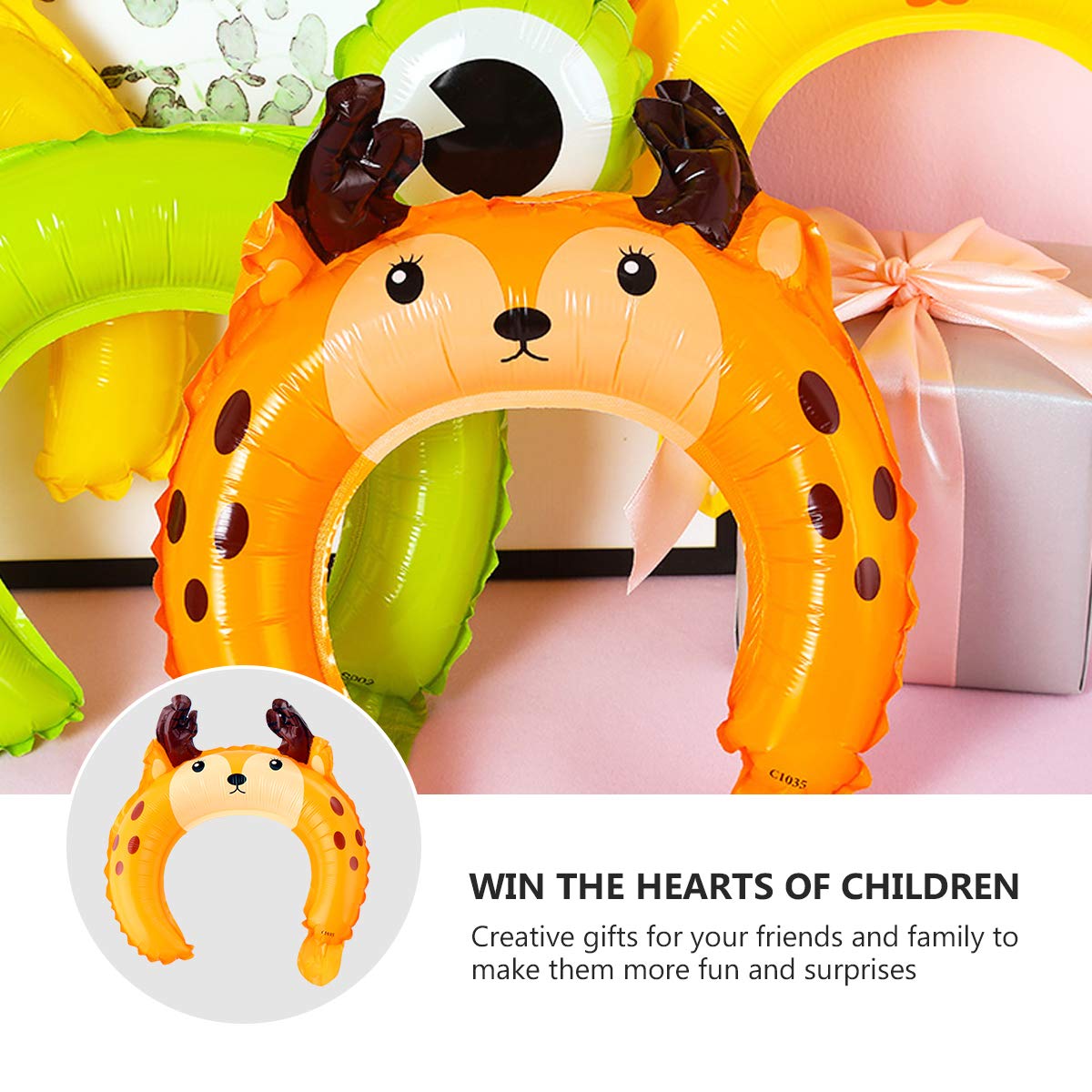 LEDMOMO 50pcs Adorable Cartoon Animals Head Hoop Shaped Balloons Foil Balloons