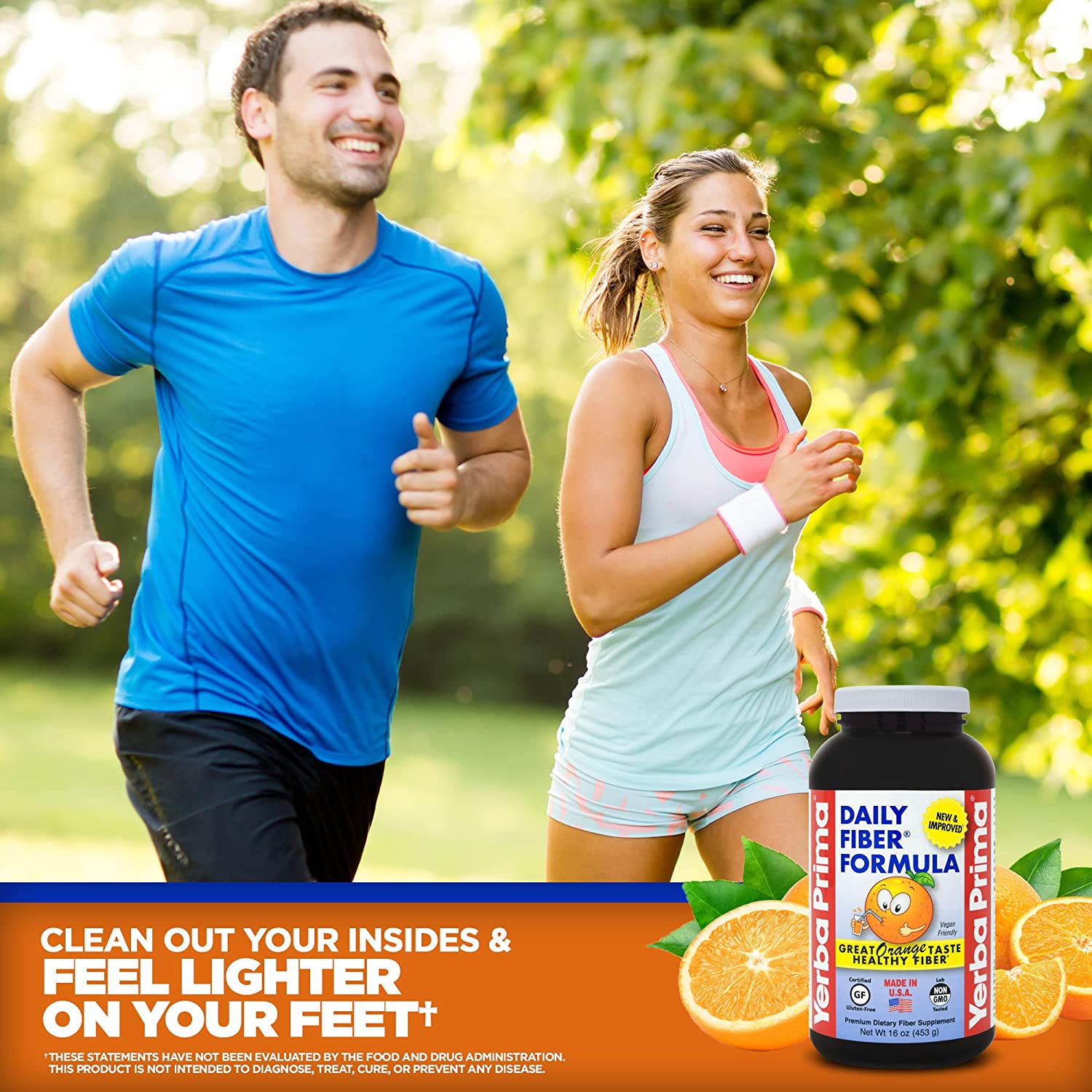 Yerba Prima Orange Flavored Daily Fiber Formula 16 oz Powder - Great Tasting, Premium Bulking Supple