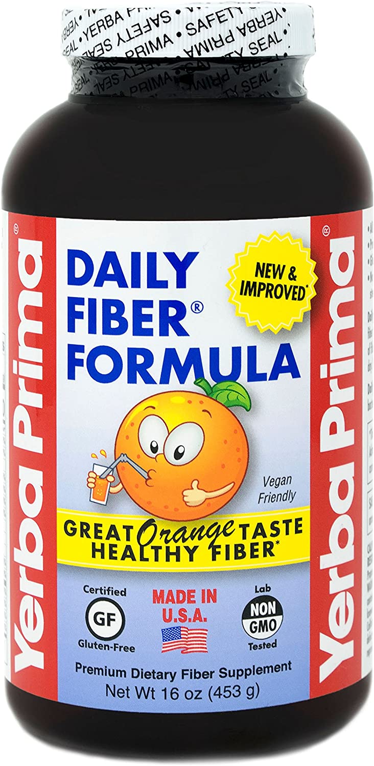 Yerba Prima Orange Flavored Daily Fiber Formula 16 oz Powder - Great Tasting, Premium Bulking Supple