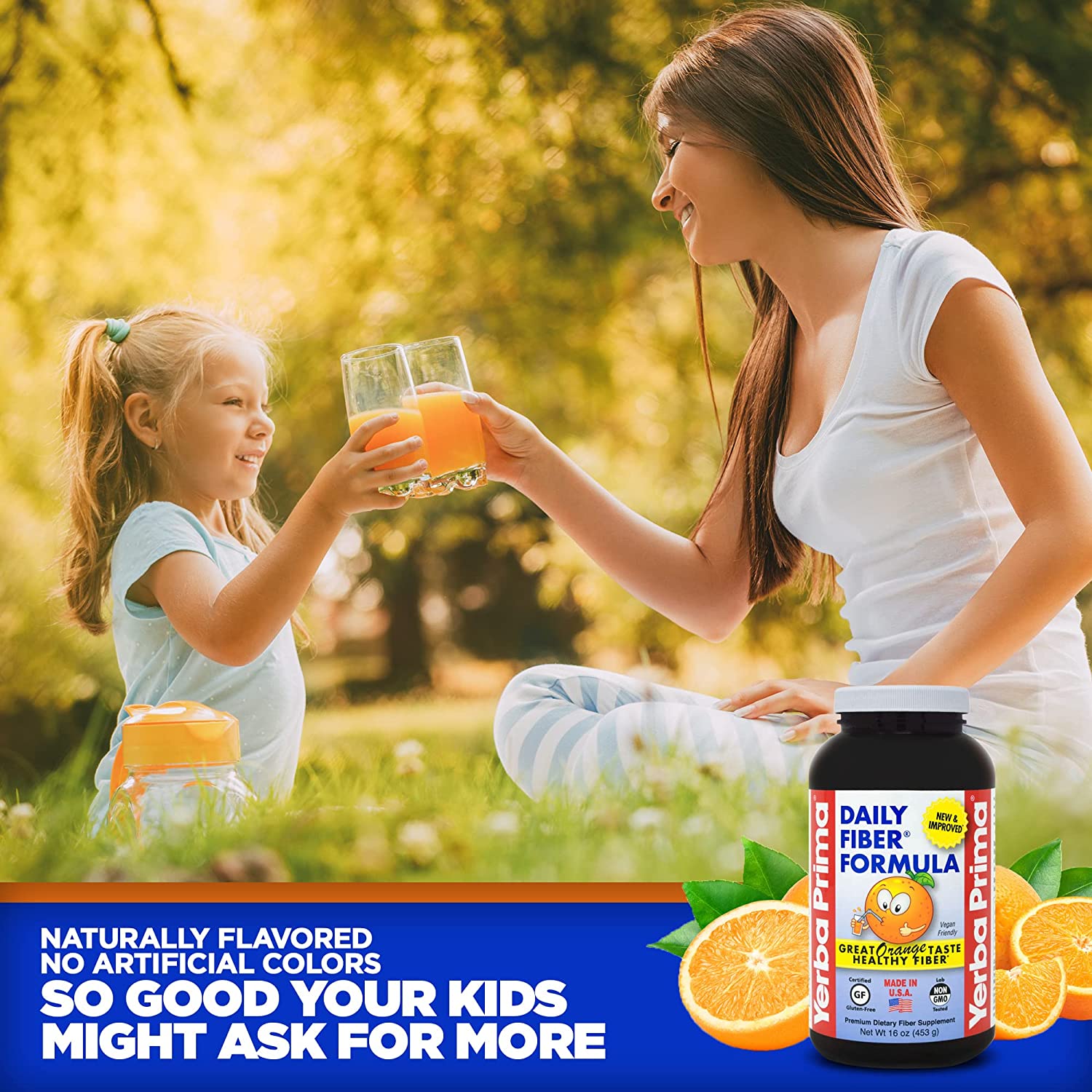 Yerba Prima Orange Flavored Daily Fiber Formula 16 oz Powder - Great Tasting, Premium Bulking Supple