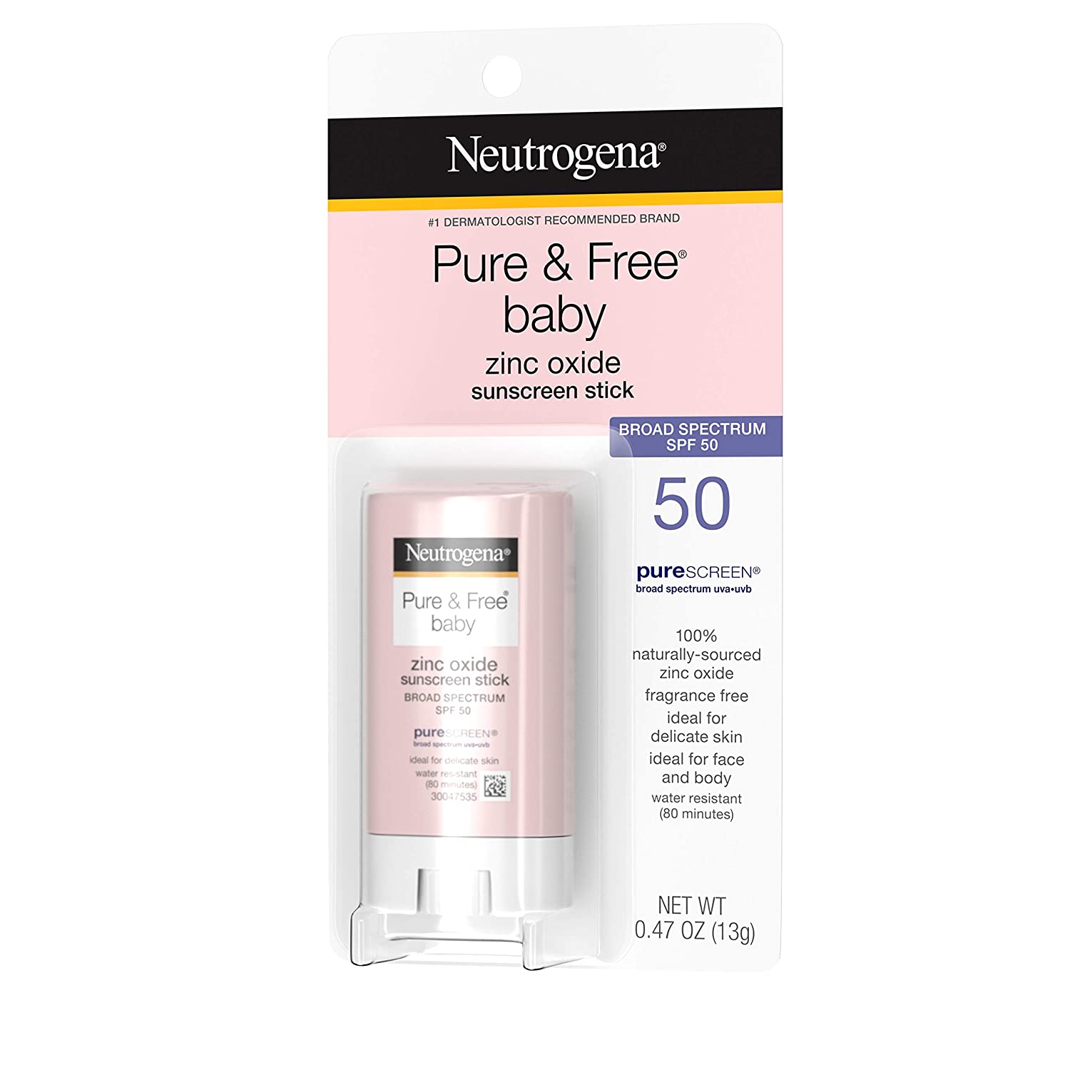 Neutrogena Pure & Free Baby Mineral Sunscreen Stick with Broad Spectrum SPF 50, Baby Face & Body Sun