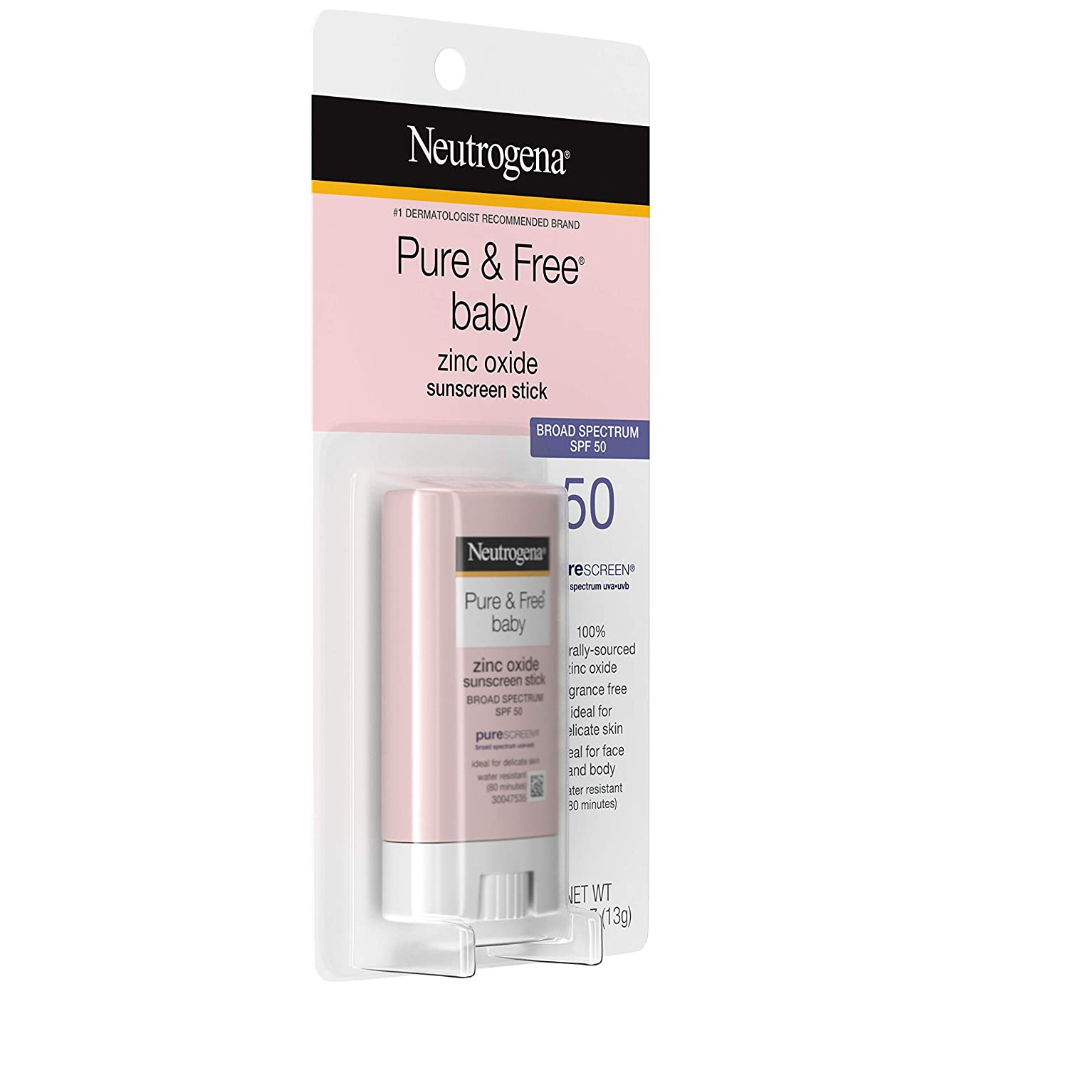 Neutrogena Pure & Free Baby Mineral Sunscreen Stick with Broad Spectrum SPF 50, Baby Face & Body Sun