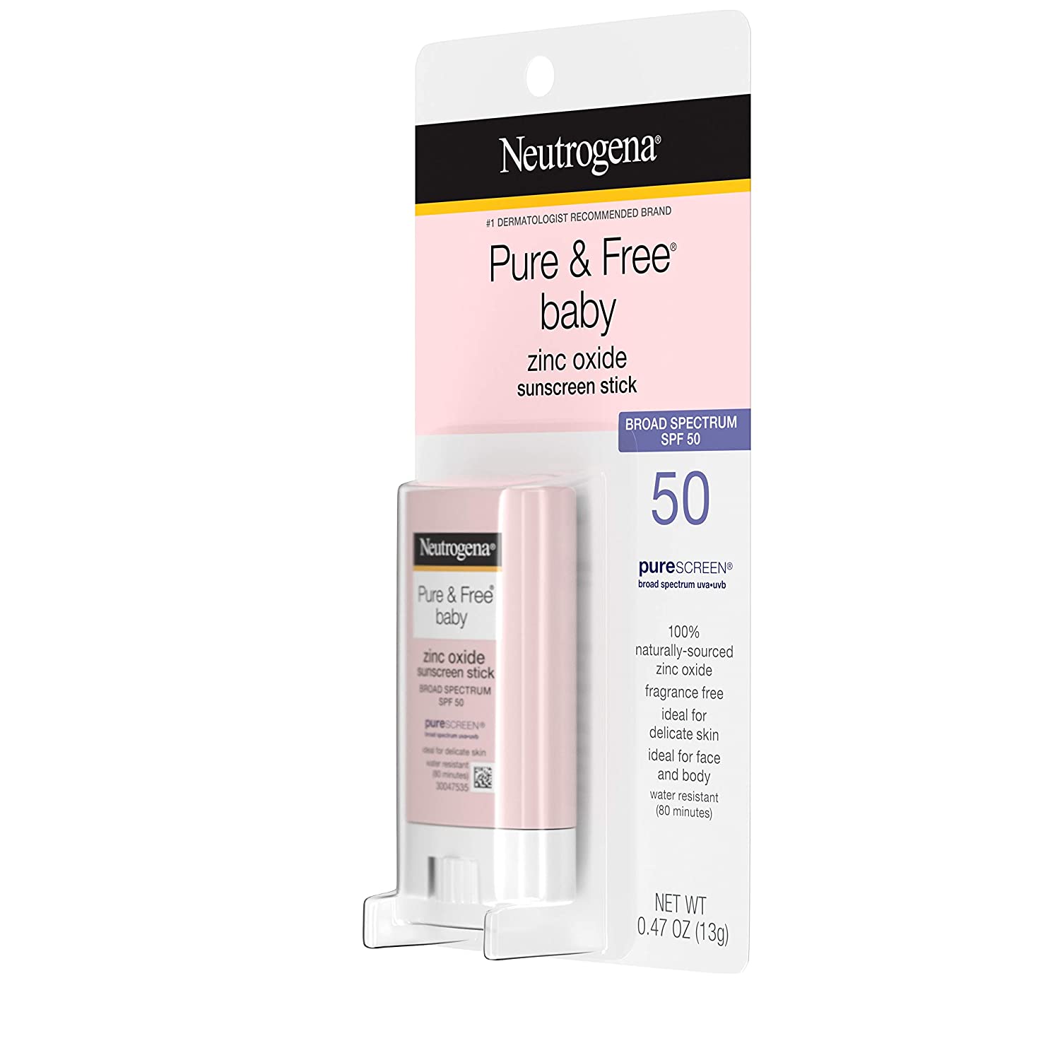 Neutrogena Pure & Free Baby Mineral Sunscreen Stick with Broad Spectrum SPF 50, Baby Face & Body Sun