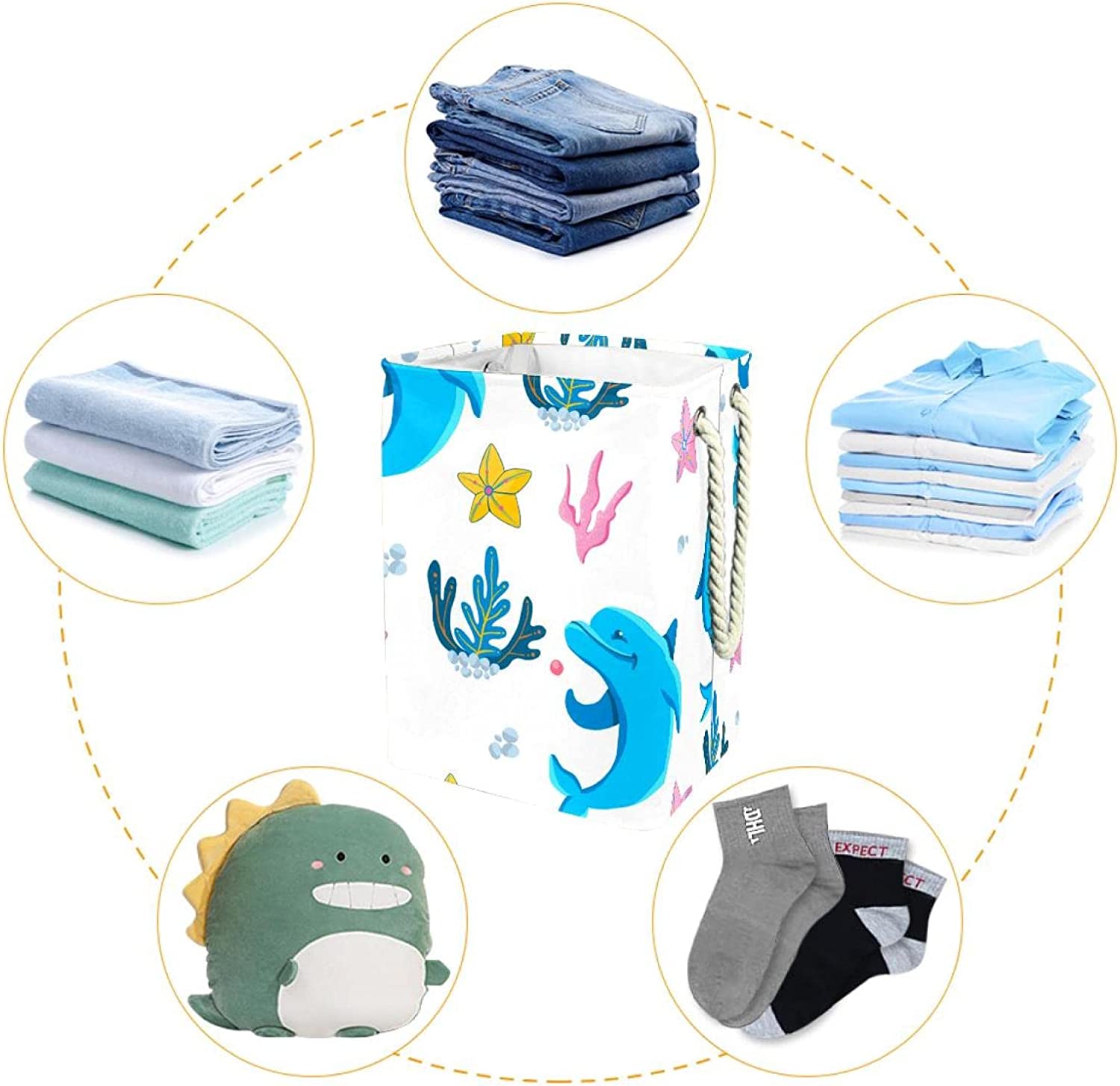 Storage Basket Rectangular Cartoon Dolphin Storage Basket Color Printing Storage Box Collapsible Bas