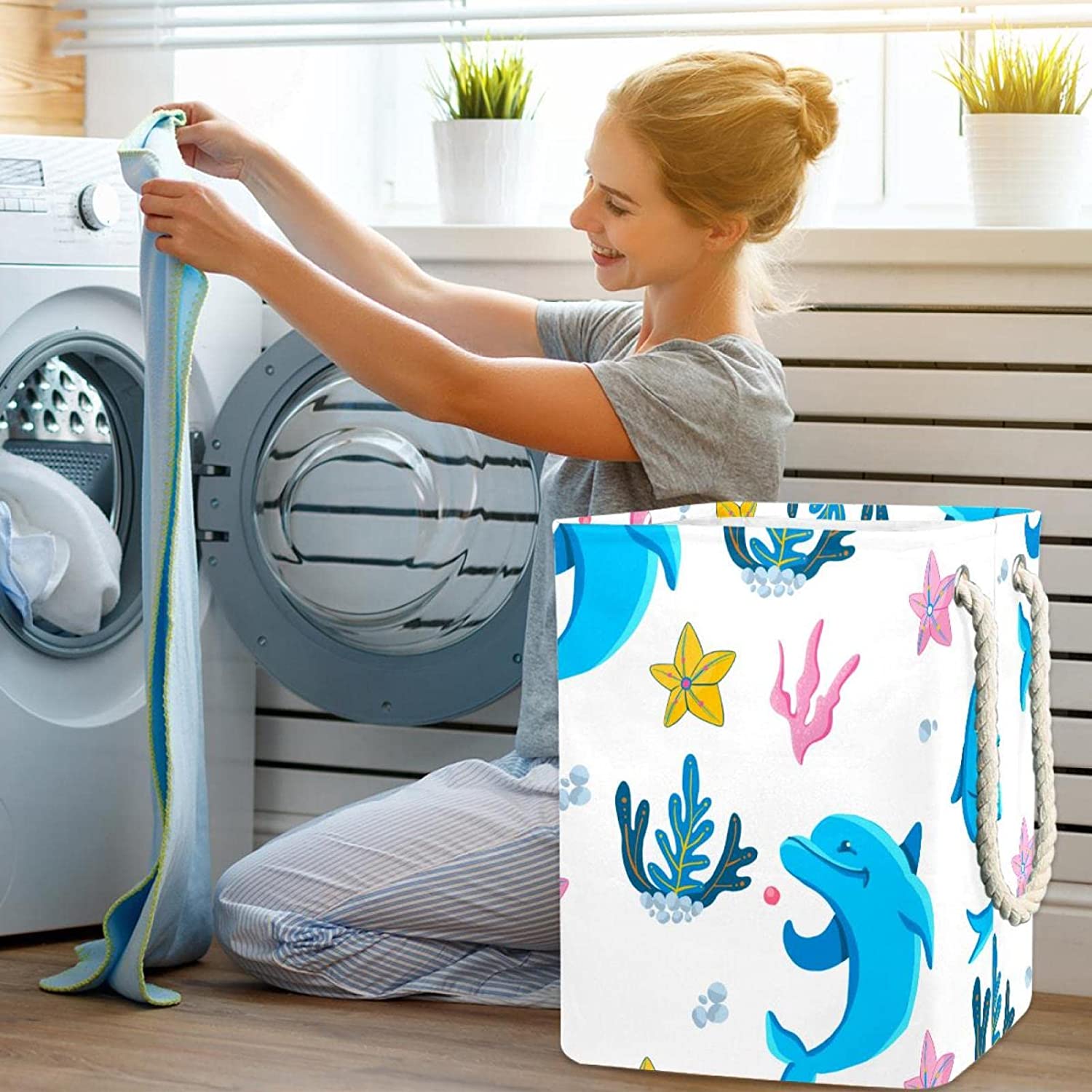 Storage Basket Rectangular Cartoon Dolphin Storage Basket Color Printing Storage Box Collapsible Bas
