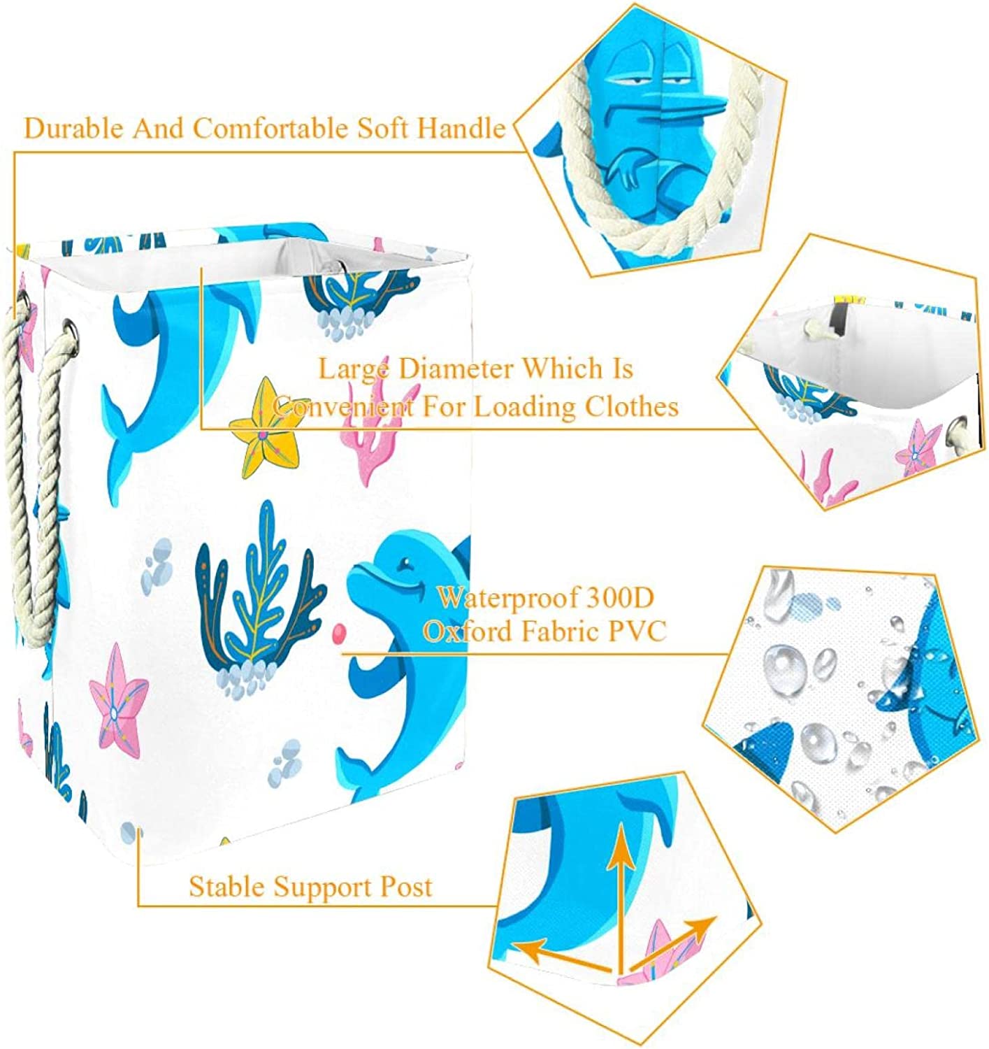 Storage Basket Rectangular Cartoon Dolphin Storage Basket Color Printing Storage Box Collapsible Bas