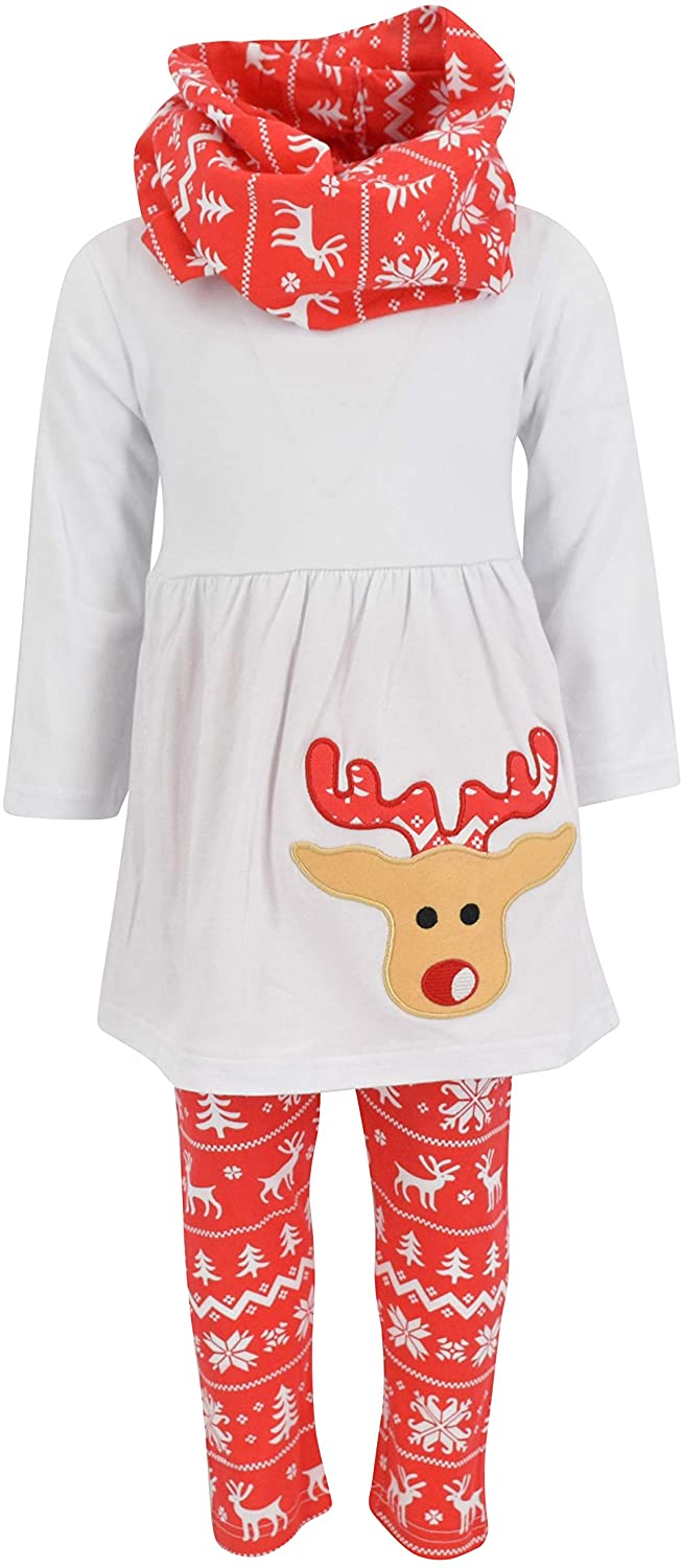 Unique Baby Girls 3 Piece Christmas Reindeer Legging Set White