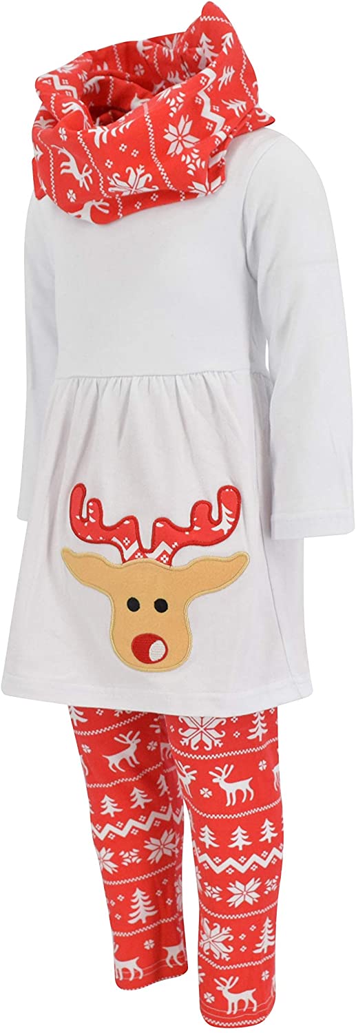 Unique Baby Girls 3 Piece Christmas Reindeer Legging Set White