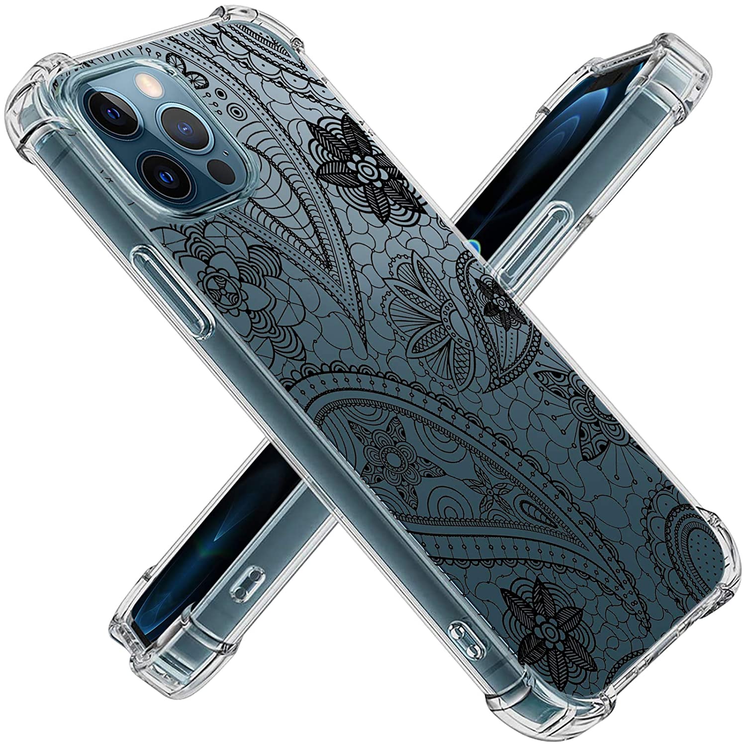 Cover Case Compatible With iPhone 12 Pro Max 6.7 inch 2020,Flower Lace Edge Pattern Liquid Crystal S
