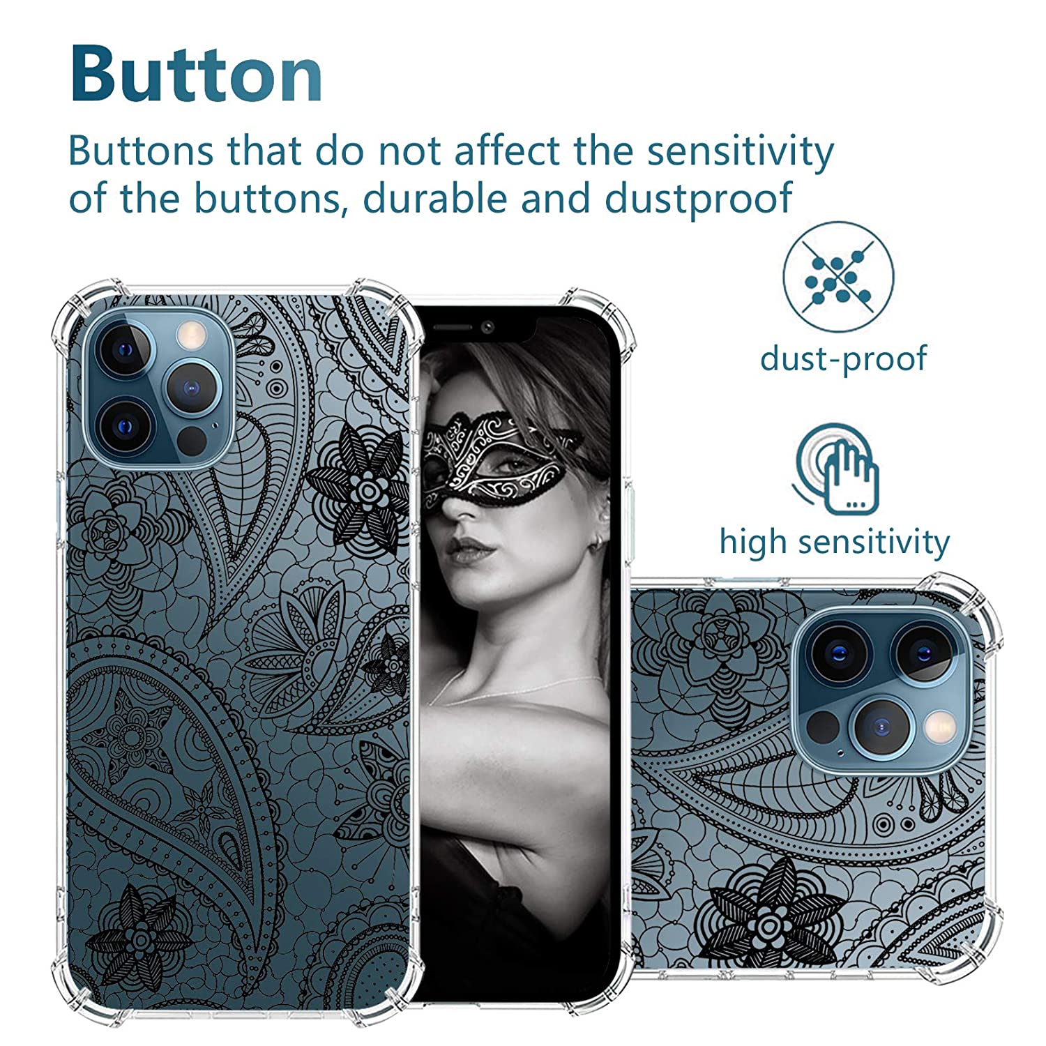 Cover Case Compatible With iPhone 12 Pro Max 6.7 inch 2020,Flower Lace Edge Pattern Liquid Crystal S