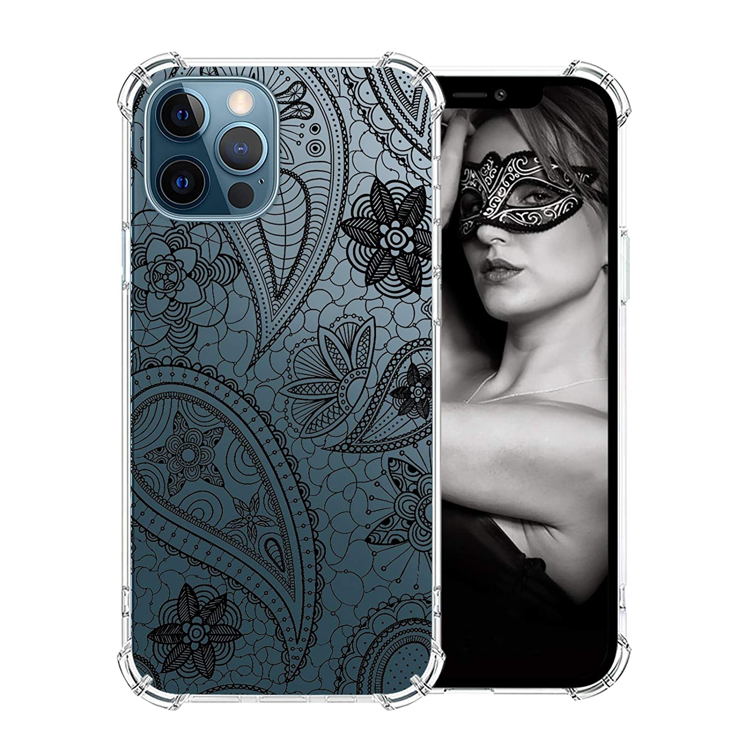 Cover Case Compatible With iPhone 12 Pro Max 6.7 inch 2020,Flower Lace Edge Pattern Liquid Crystal S