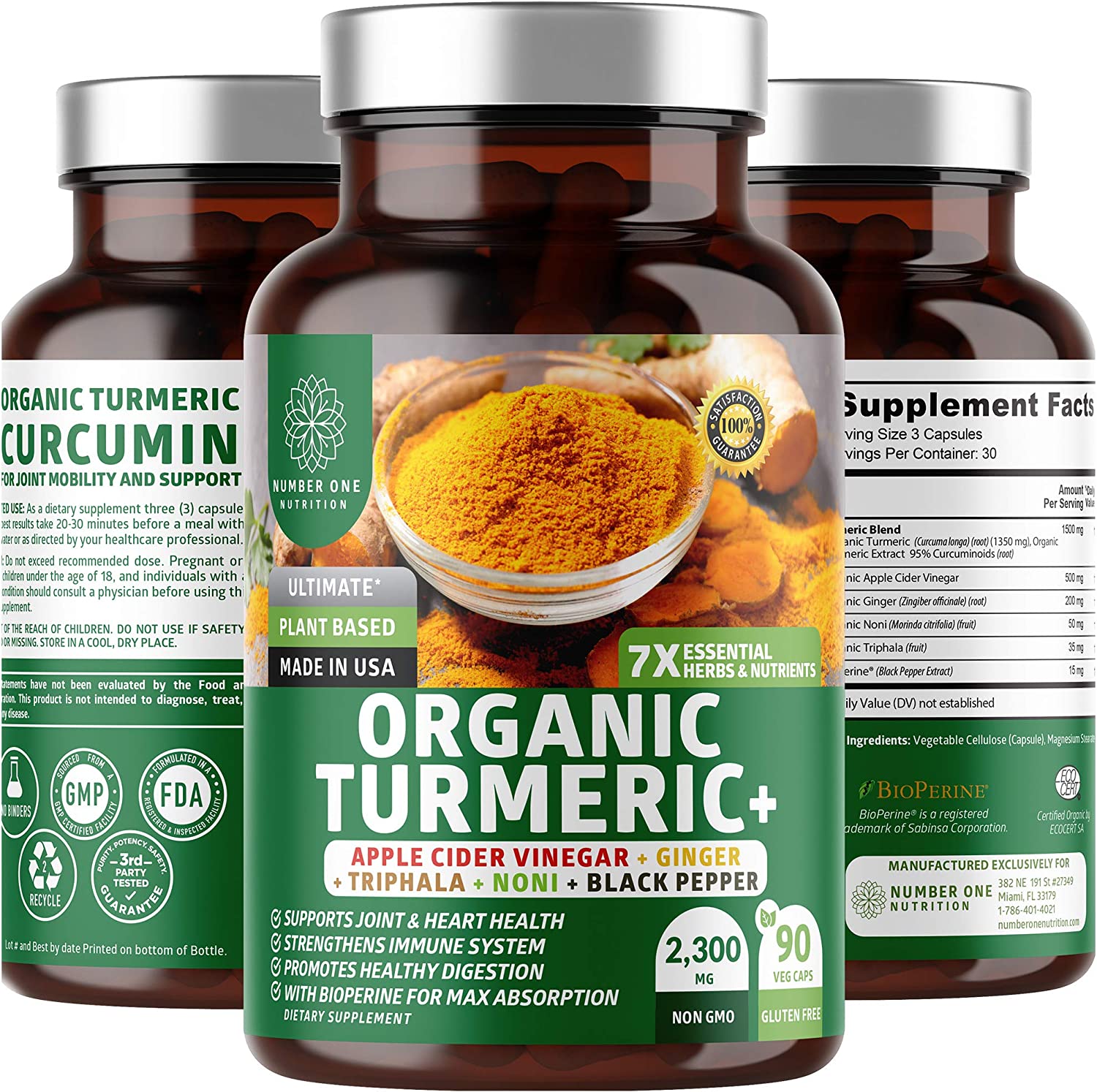 N1N Premium Turmeric Curcumin with BioPerine [Max Absorption, 2300mg] Organic Turmeric Capsules with