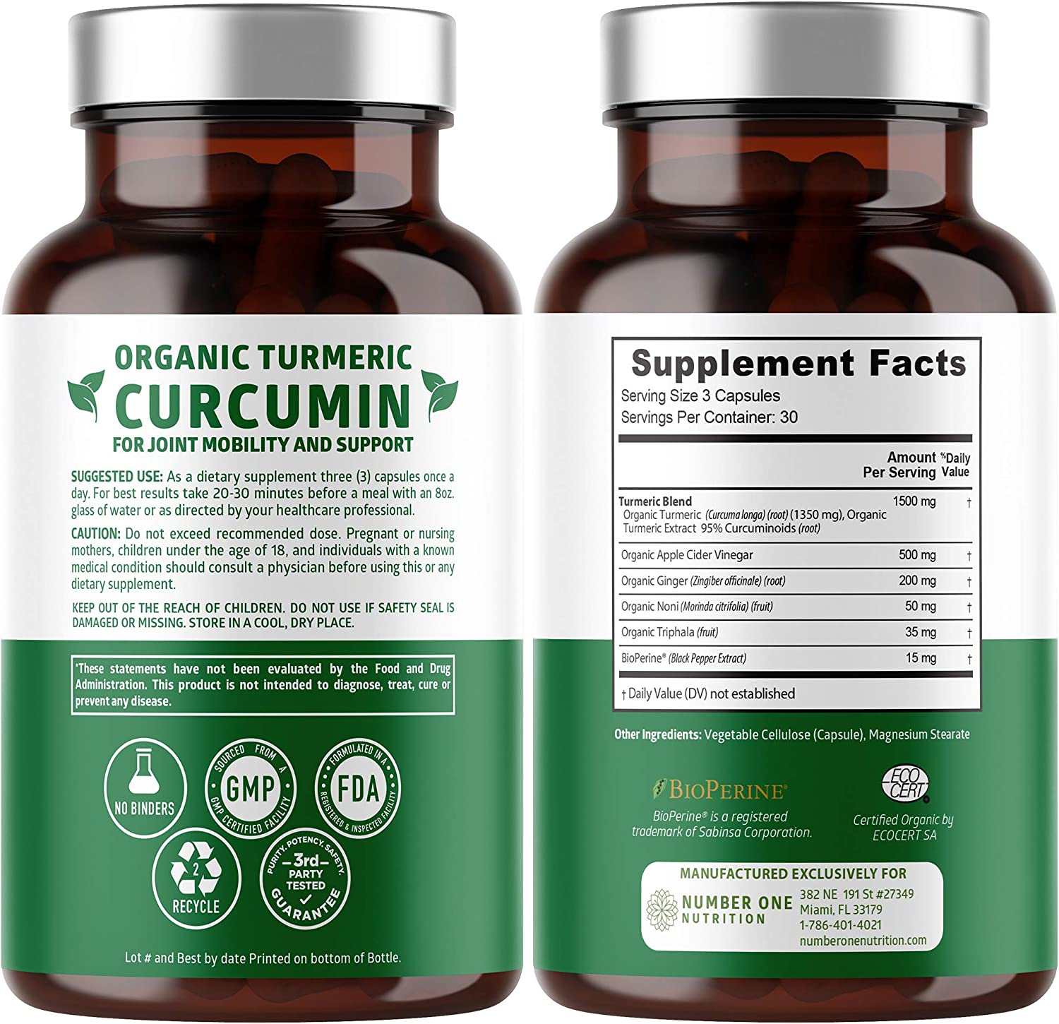 N1N Premium Turmeric Curcumin with BioPerine [Max Absorption, 2300mg] Organic Turmeric Capsules with