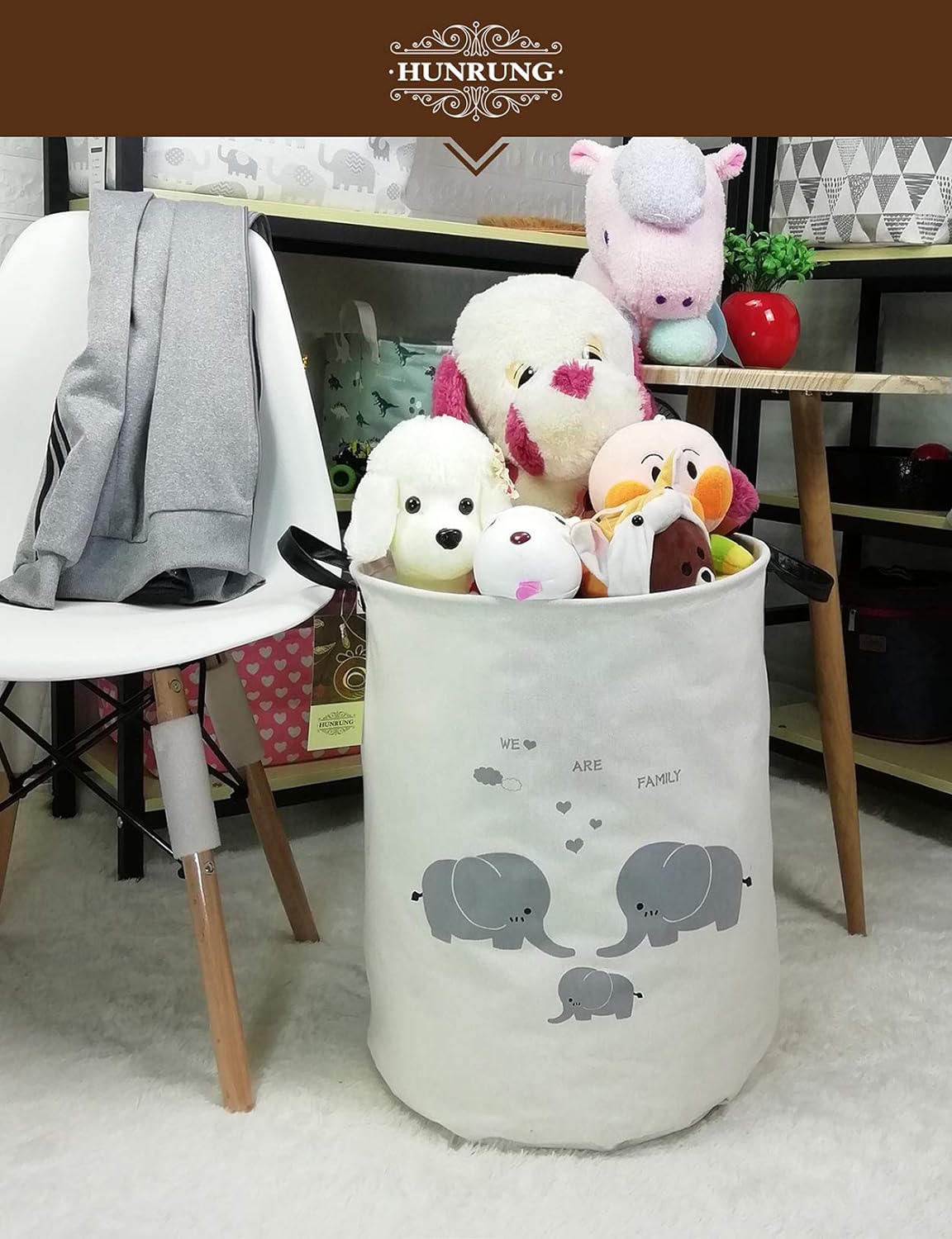 HUNRUNG Laundry Hamper,Large Canvas Fabric Lightweight Storage Basket Toy Organizer Dirty Clothes Co