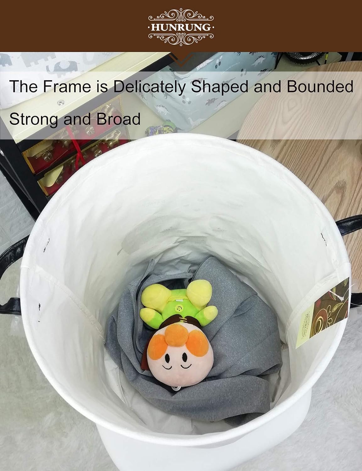 HUNRUNG Laundry Hamper,Large Canvas Fabric Lightweight Storage Basket Toy Organizer Dirty Clothes Co