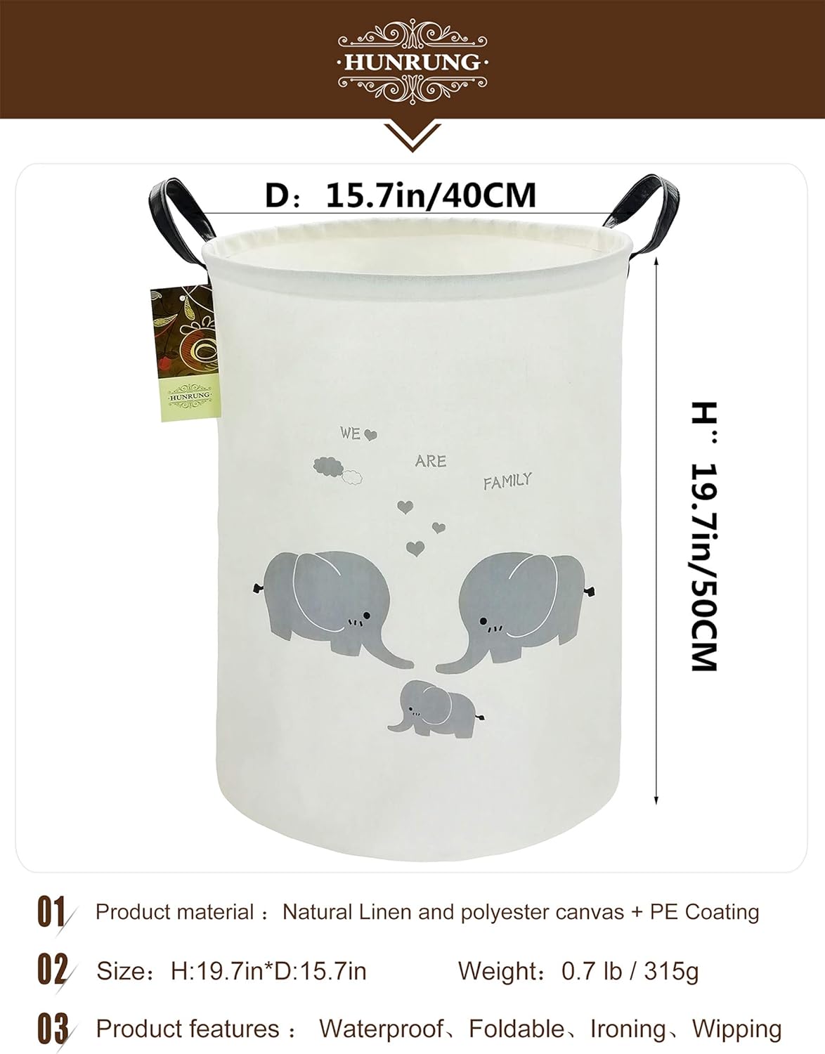 HUNRUNG Laundry Hamper,Large Canvas Fabric Lightweight Storage Basket Toy Organizer Dirty Clothes Co