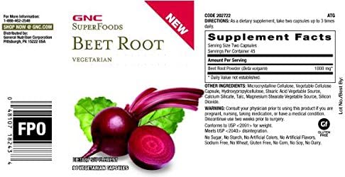 GNC SuperFoods Beet Root, 90 Capsules, Helps Lower Blood Pressure