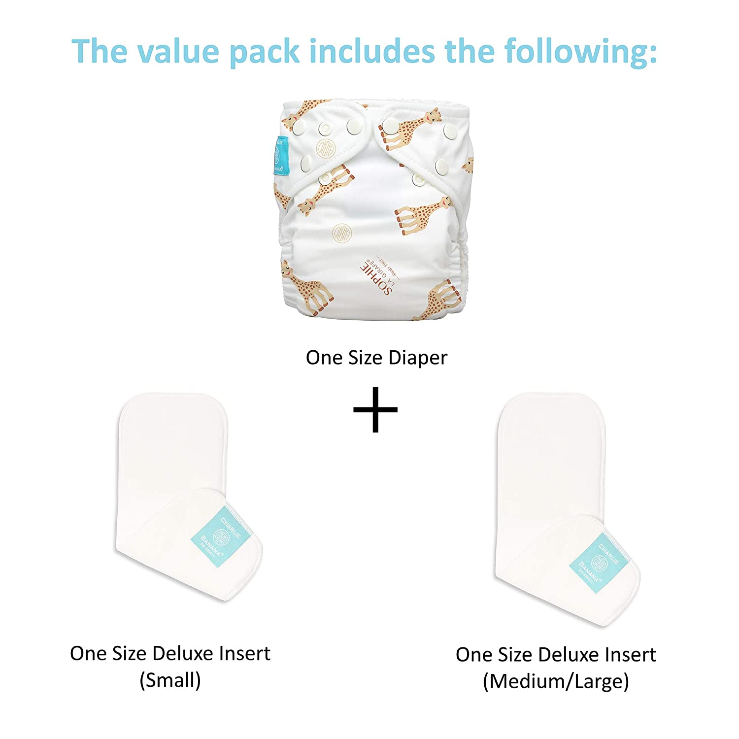 Charlie Banana Baby Fleece Reusable and Washable Cloth Diaper System, 1 Diaper and 2 Inserts, Sophie