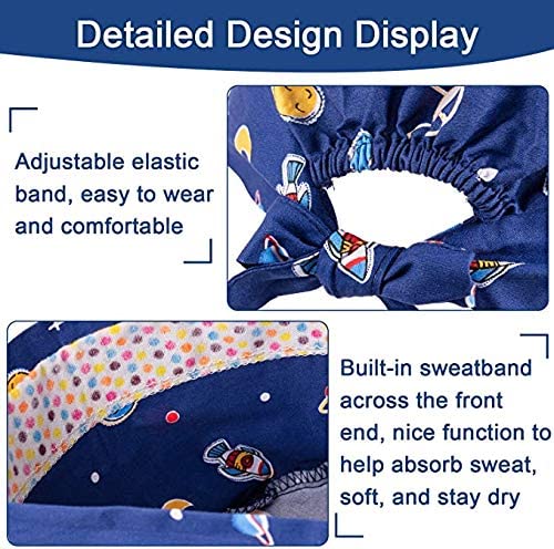 Leader Jin Cute Printed Working Cap Bouffant Turban Cap with Button and Sweatband Adjustable Tie Bac