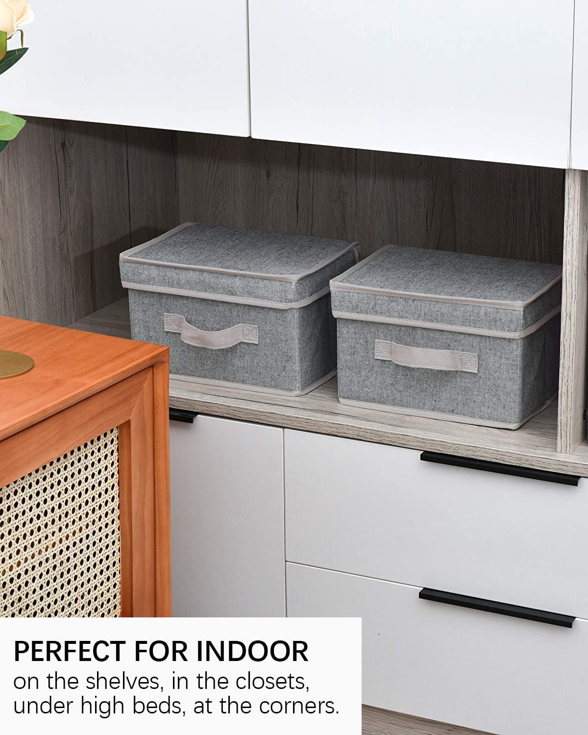 StorageWorks Decorative Storage Boxes, Canvas Basket with Lid and Handles, Gray, Medium, 2-Pack