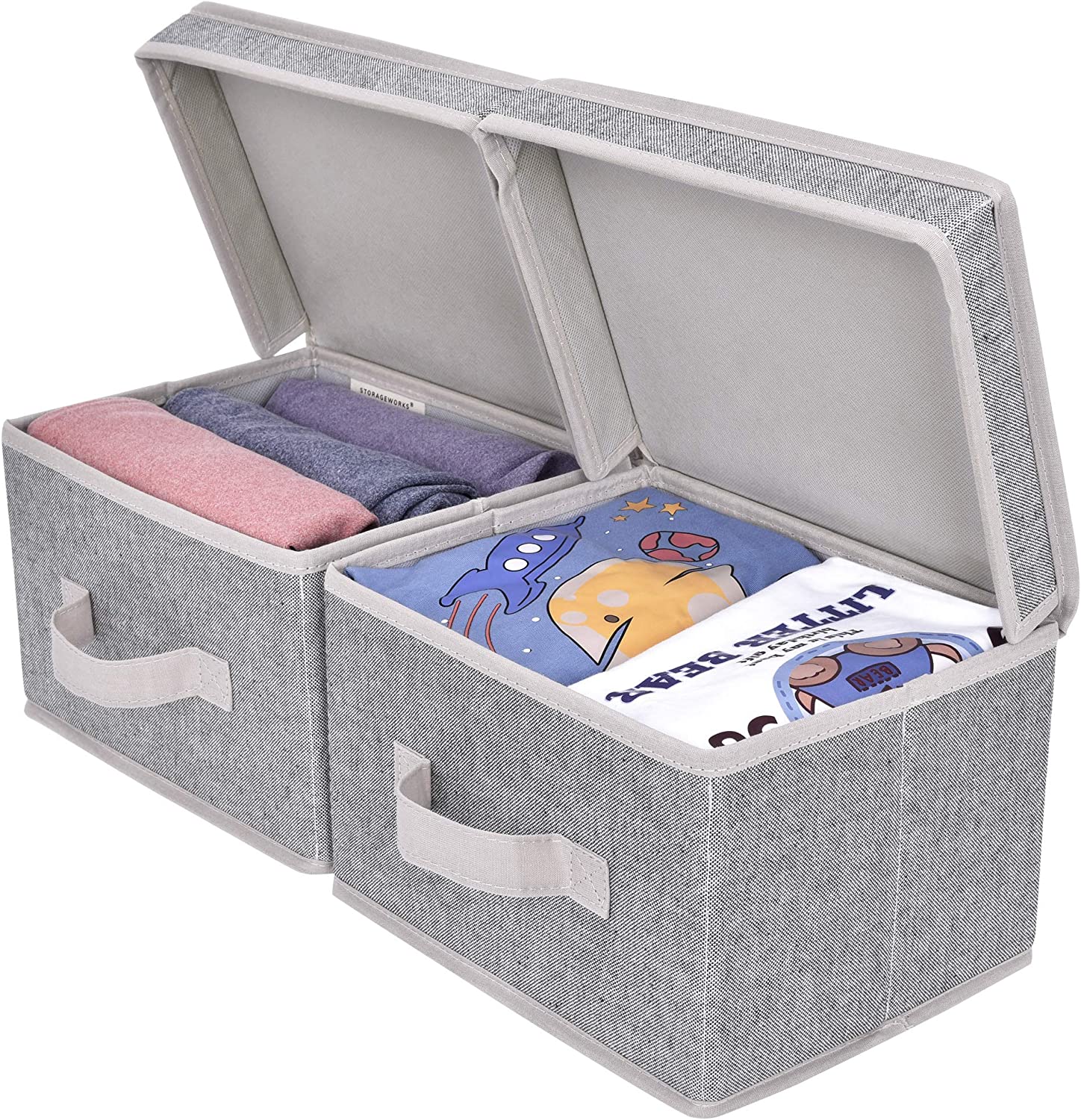 StorageWorks Decorative Storage Boxes, Canvas Basket with Lid and Handles, Gray, Medium, 2-Pack