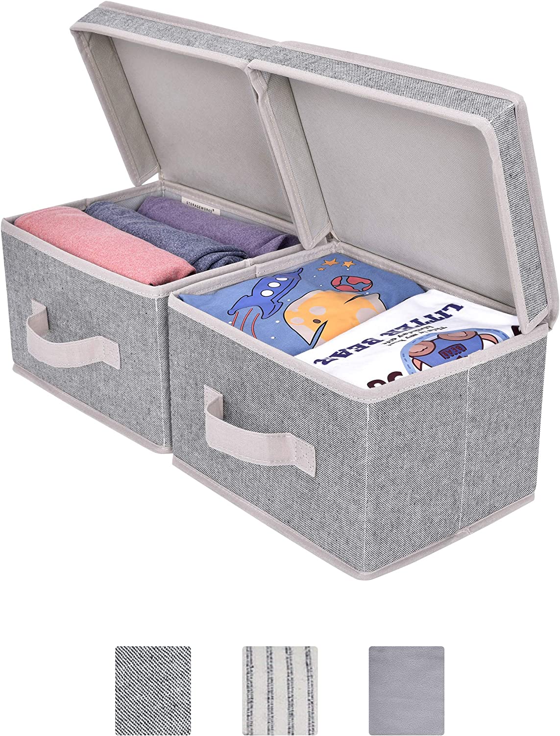 StorageWorks Decorative Storage Boxes, Canvas Basket with Lid and Handles, Gray, Medium, 2-Pack