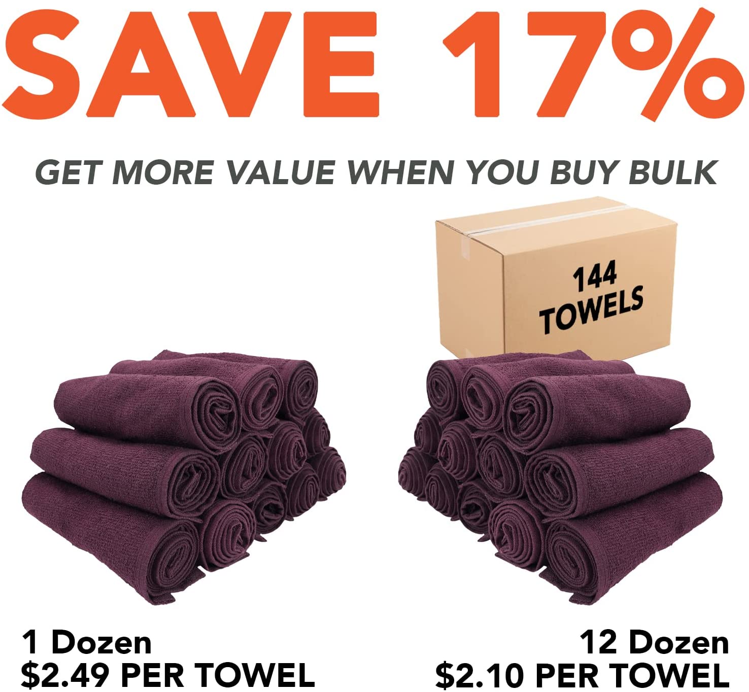 Arkwright LLC Bleach Safe Salon Towels Pack of 12 (16x28 inch, Eggplant) - 100% Cotton Bleach Proof,