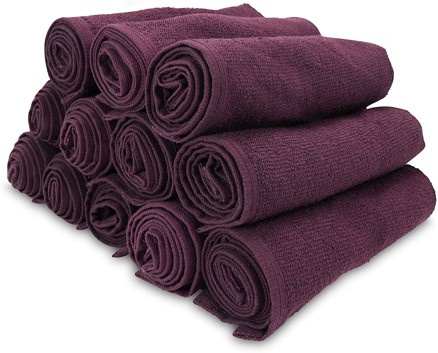 Arkwright LLC Bleach Safe Salon Towels Pack of 12 (16x28 inch, Eggplant) - 100% Cotton Bleach Proof,
