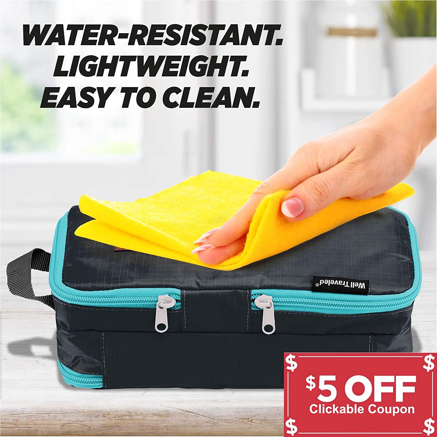 Well Traveled Toiletry Bag for Makeup, Shaving Kit, Cosmetics, Electronics Case for Men, Women, Kids