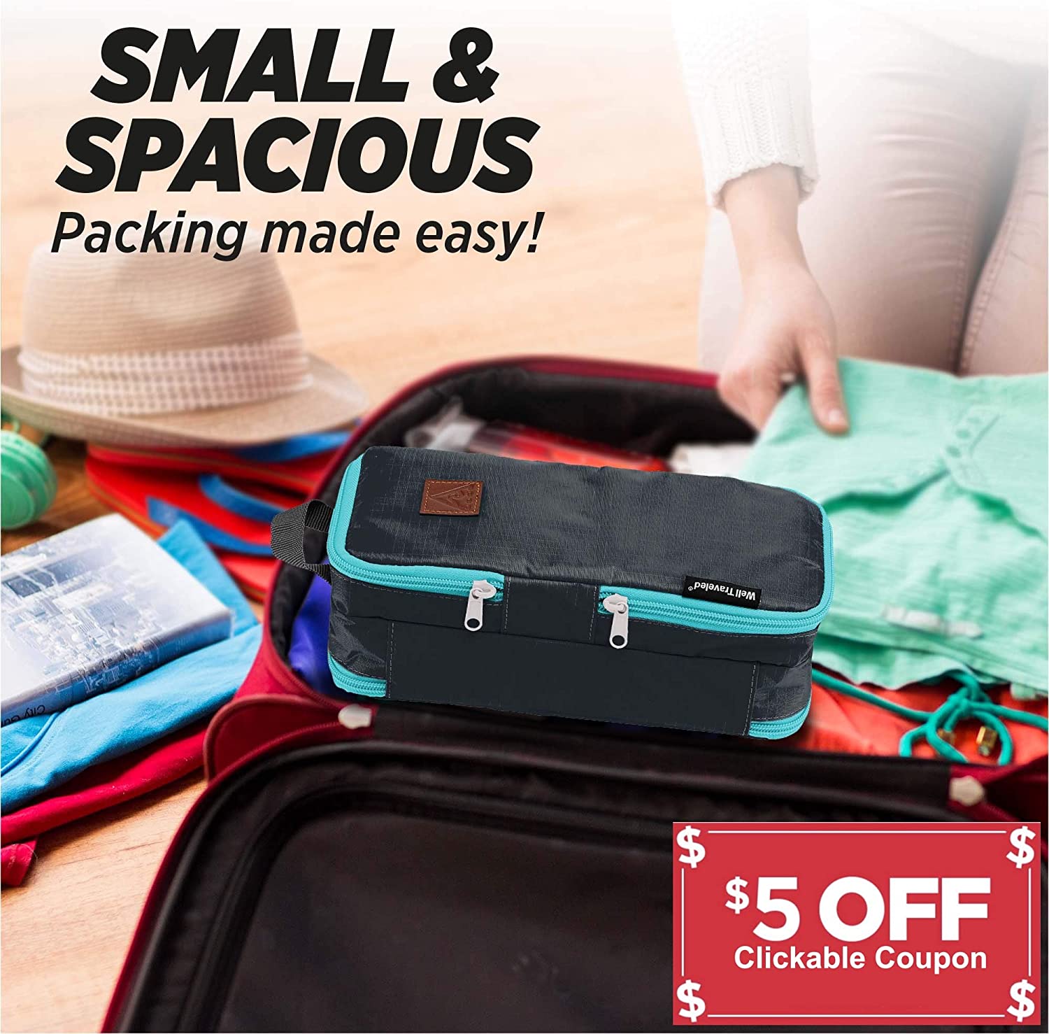 Well Traveled Toiletry Bag for Makeup, Shaving Kit, Cosmetics, Electronics Case for Men, Women, Kids