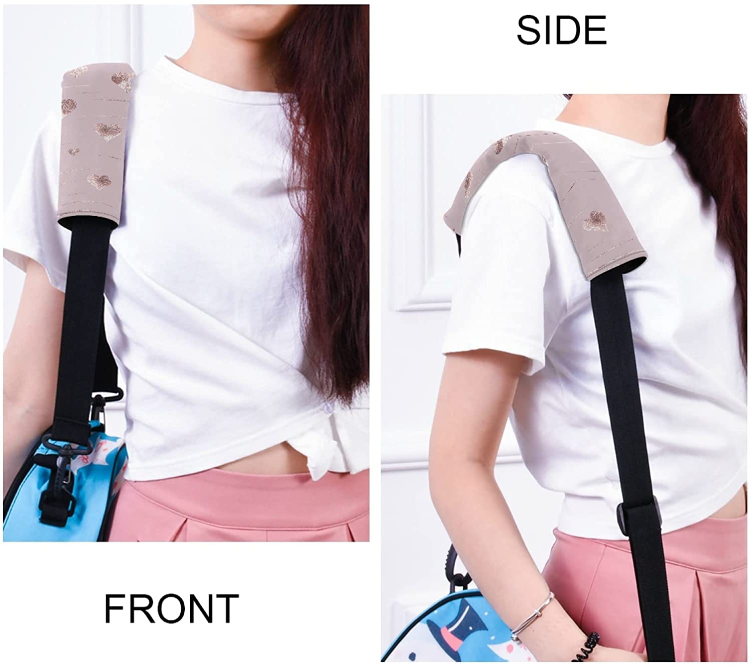 Rose Gold Hearts Golden Glitter On Pink 2 Packs Adjustable Car Seat Belt Pads Cover, Universal Car S