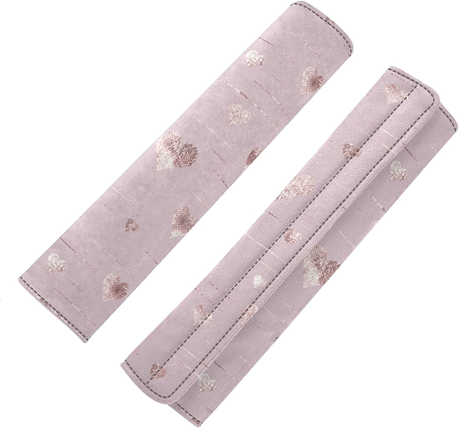 Rose Gold Hearts Golden Glitter On Pink 2 Packs Adjustable Car Seat Belt Pads Cover, Universal Car S