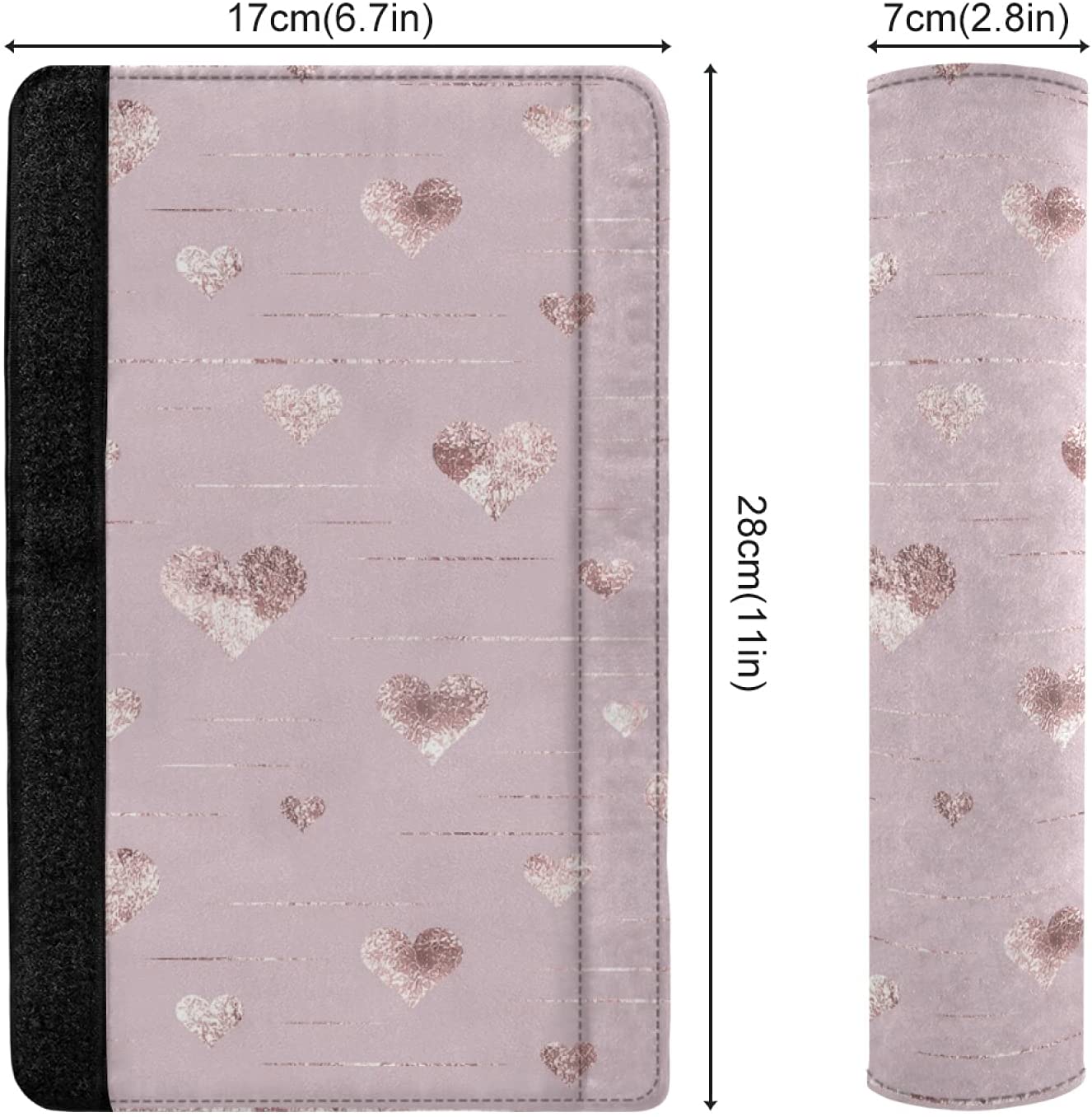 Rose Gold Hearts Golden Glitter On Pink 2 Packs Adjustable Car Seat Belt Pads Cover, Universal Car S