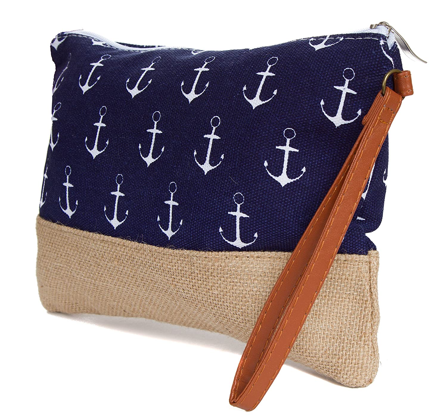 Cotton Canvas Two-Tone Cosmetic Bag Make Up Clutch Bag (10.5