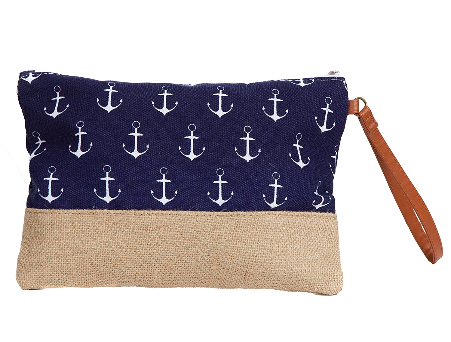 Cotton Canvas Two-Tone Cosmetic Bag Make Up Clutch Bag (10.5