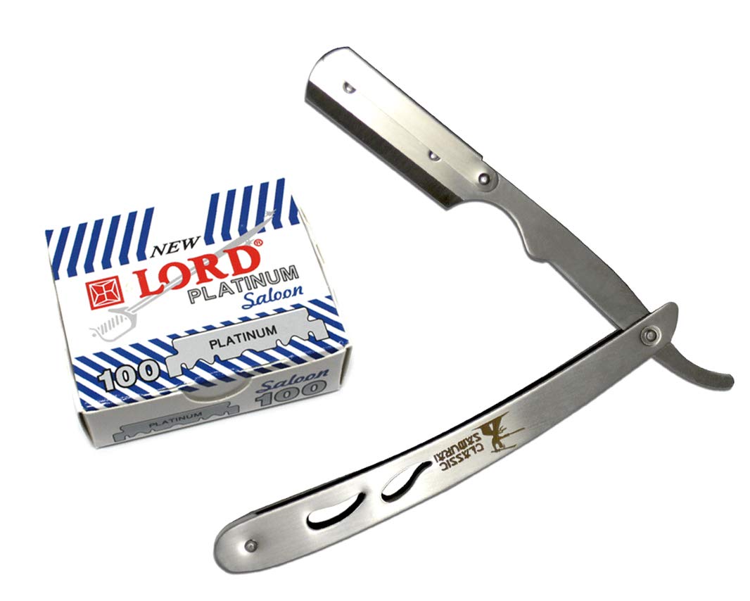 Classic Samurai CS-102 Matte Black Golden Head + CS-102 Professional Barber Straight Edge Shaving Ra