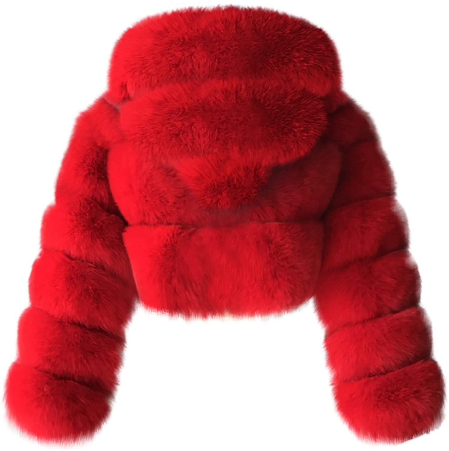 Dosoop Women Short Faux Hooded Warm Furry Splicing Jacket Long Sleeve Outerwear Plus Size Winter Coa