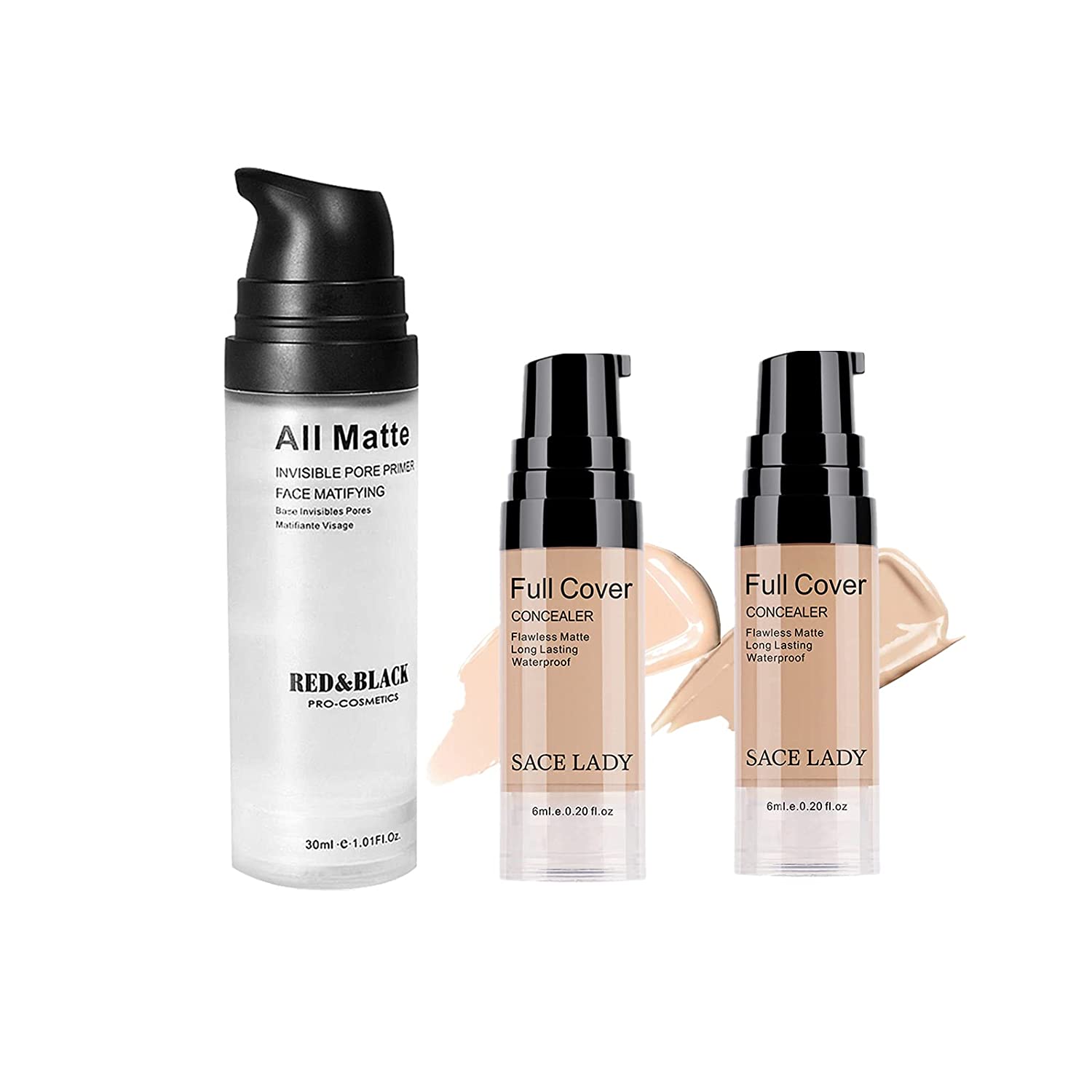 SACE LADY Matte Primer and Full Coverage Concealer Face Makeup Set, Matte Oil Control Cruelty Free F
