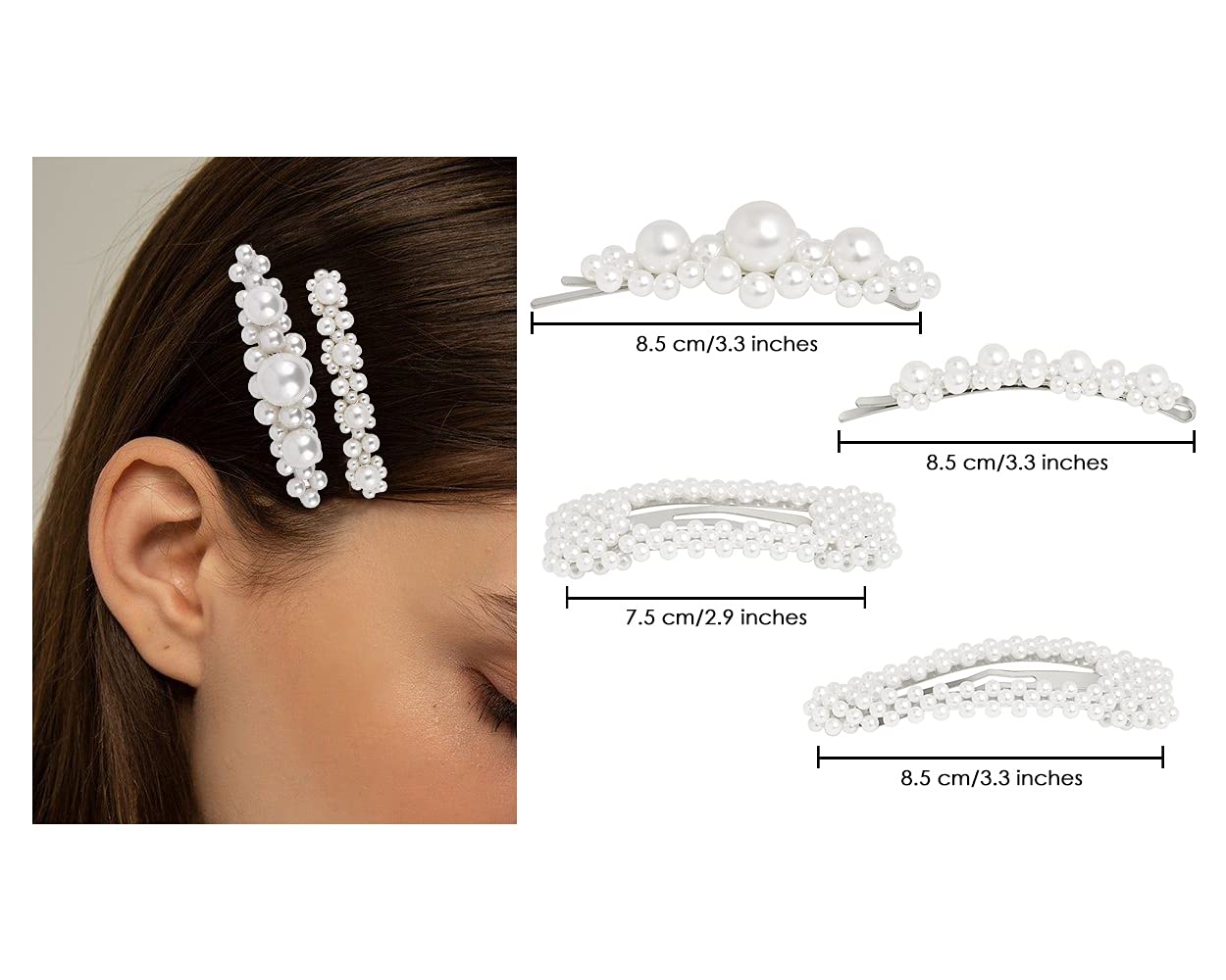 DS. DISTINCTIVE STYLE Artificial Pearls Hair Clips 4 Pieces Bridal Hair Barrettes Decorative Hair Pi