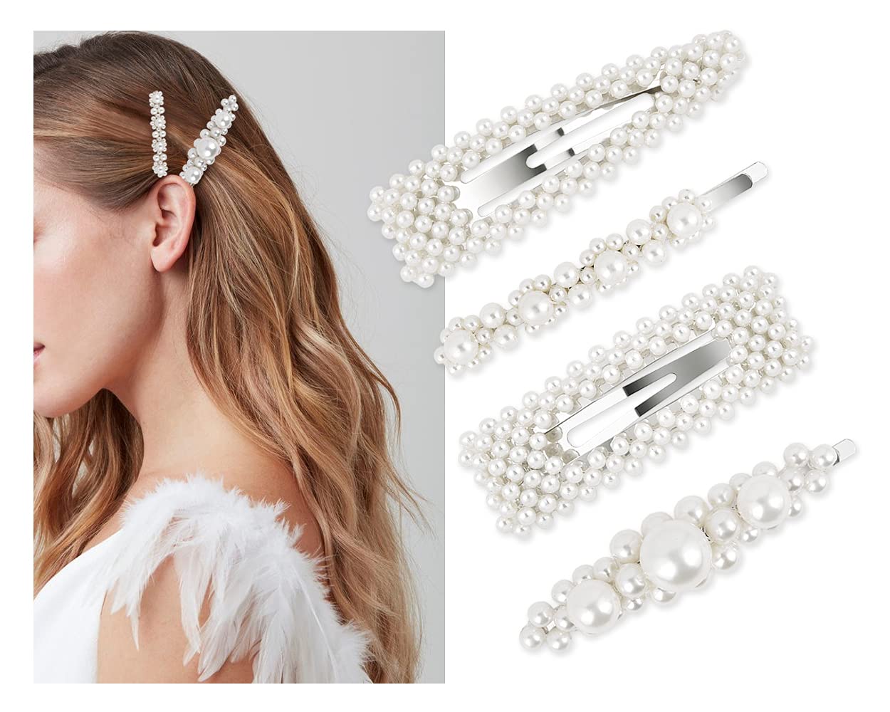 DS. DISTINCTIVE STYLE Artificial Pearls Hair Clips 4 Pieces Bridal Hair Barrettes Decorative Hair Pi