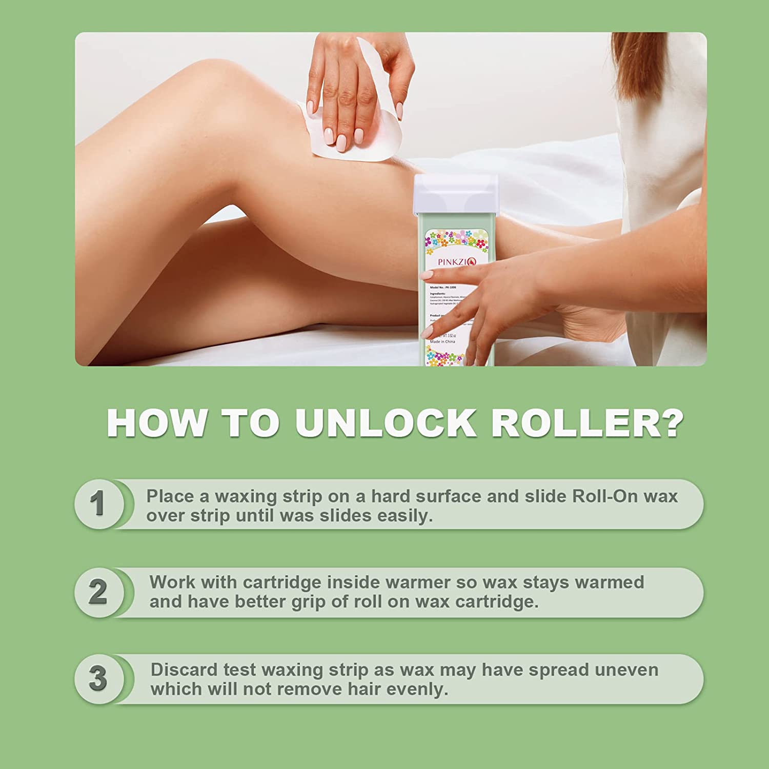 PINKZIO 4 Packs Jasmine Roll On Wax, Hair Removal Wax Cartridge, Body Waxing, 3.52 Oz/Pack