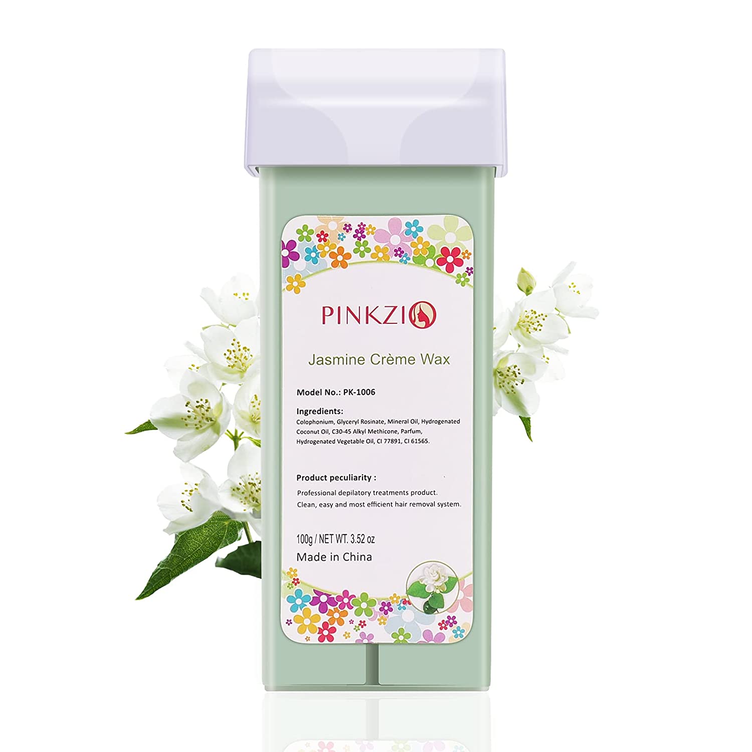 PINKZIO 4 Packs Jasmine Roll On Wax, Hair Removal Wax Cartridge, Body Waxing, 3.52 Oz/Pack